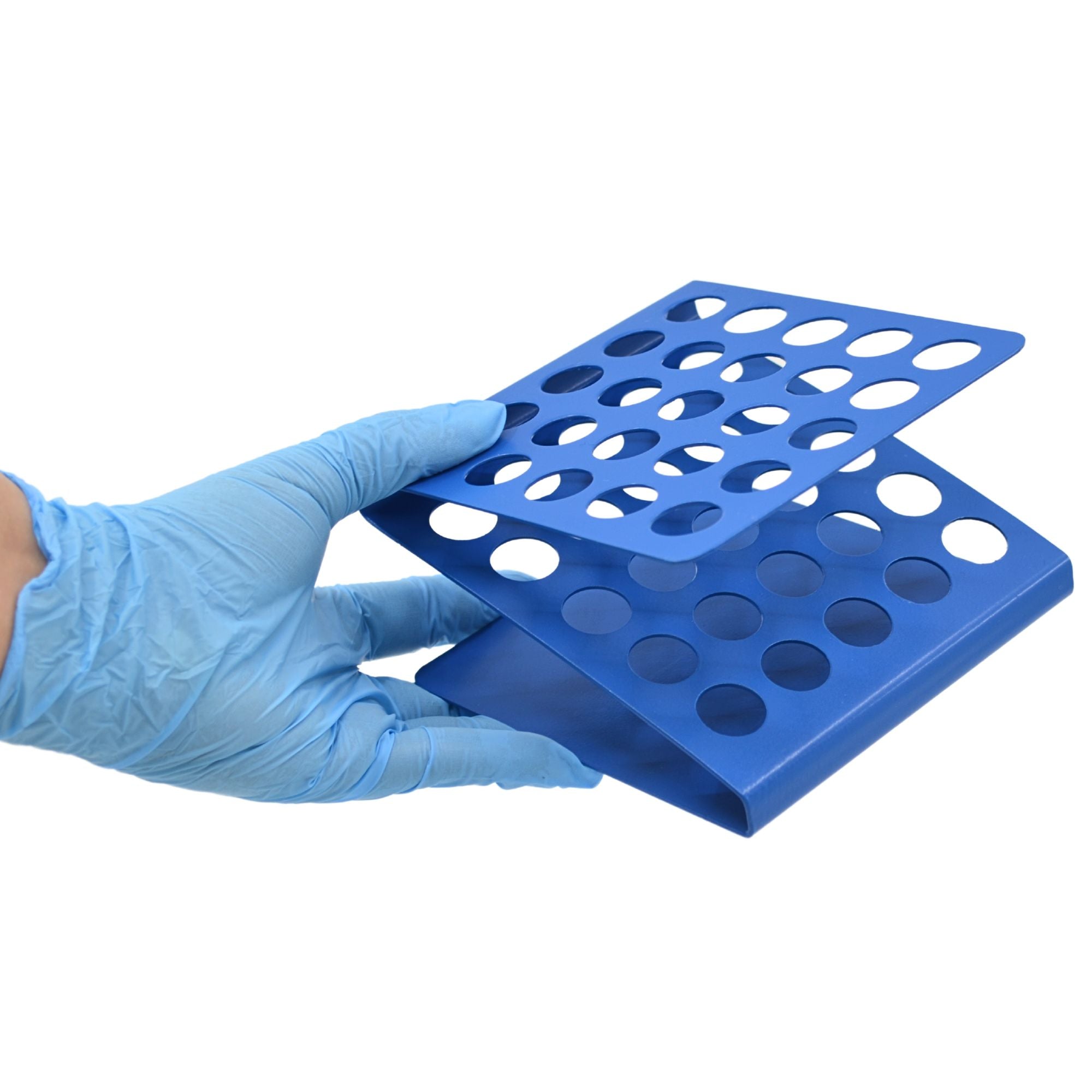 Z-Shape Aluminum Test Tube Stand for 25 x 17mm Tubes, Blue Powder-Coated