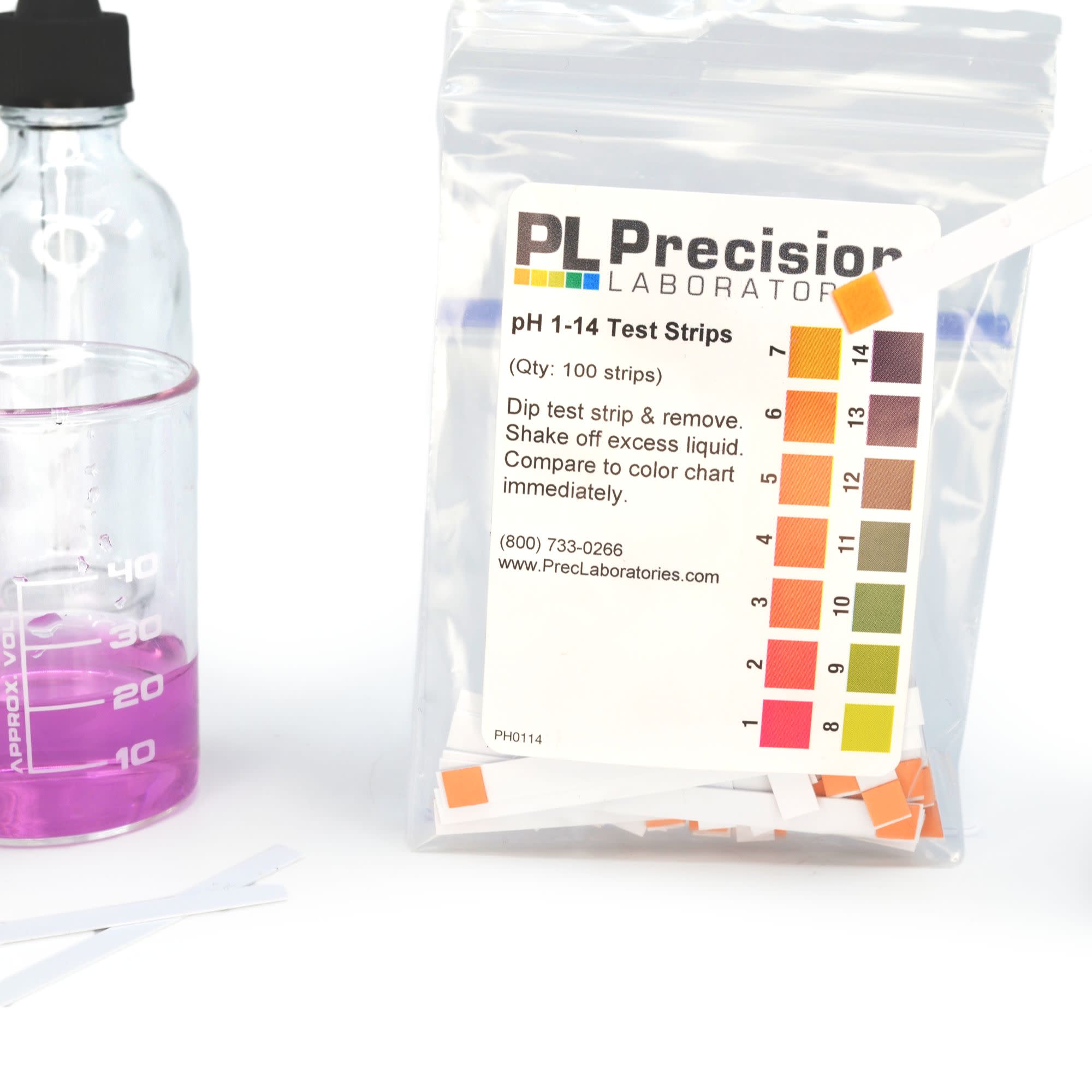 pH 1-14 Test Strips, 100 in Bag