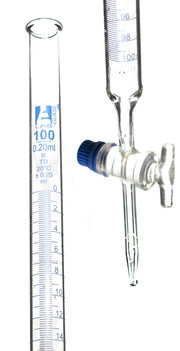 Class B Burette with Glass Key Stopcock, 100mL, 0.2mL Graduations, 30.5 inch, Borosilicate Glass