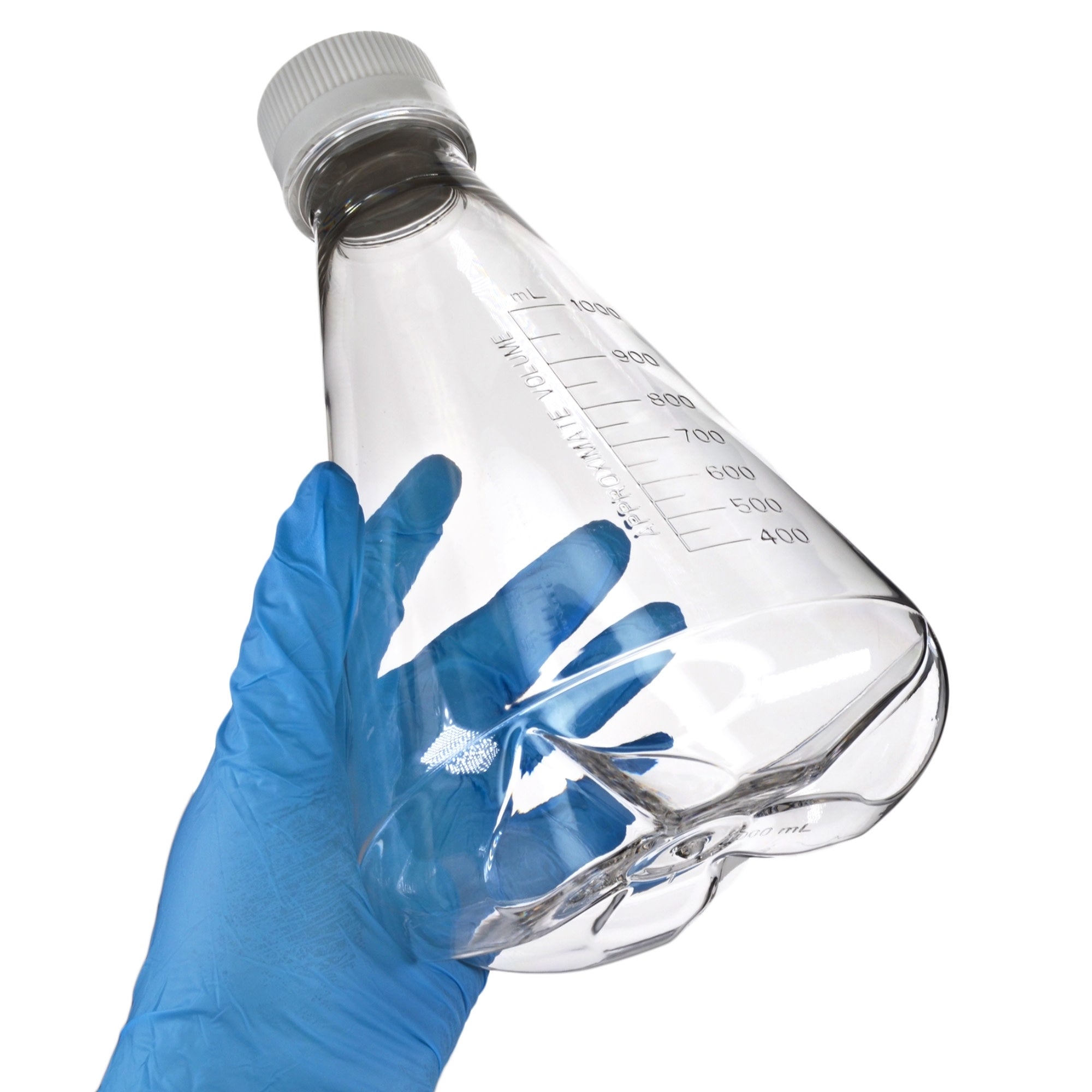 Sterile Vented Baffled-Bottom PETG Erlenmeyer Flask, USP Class VI, 1L