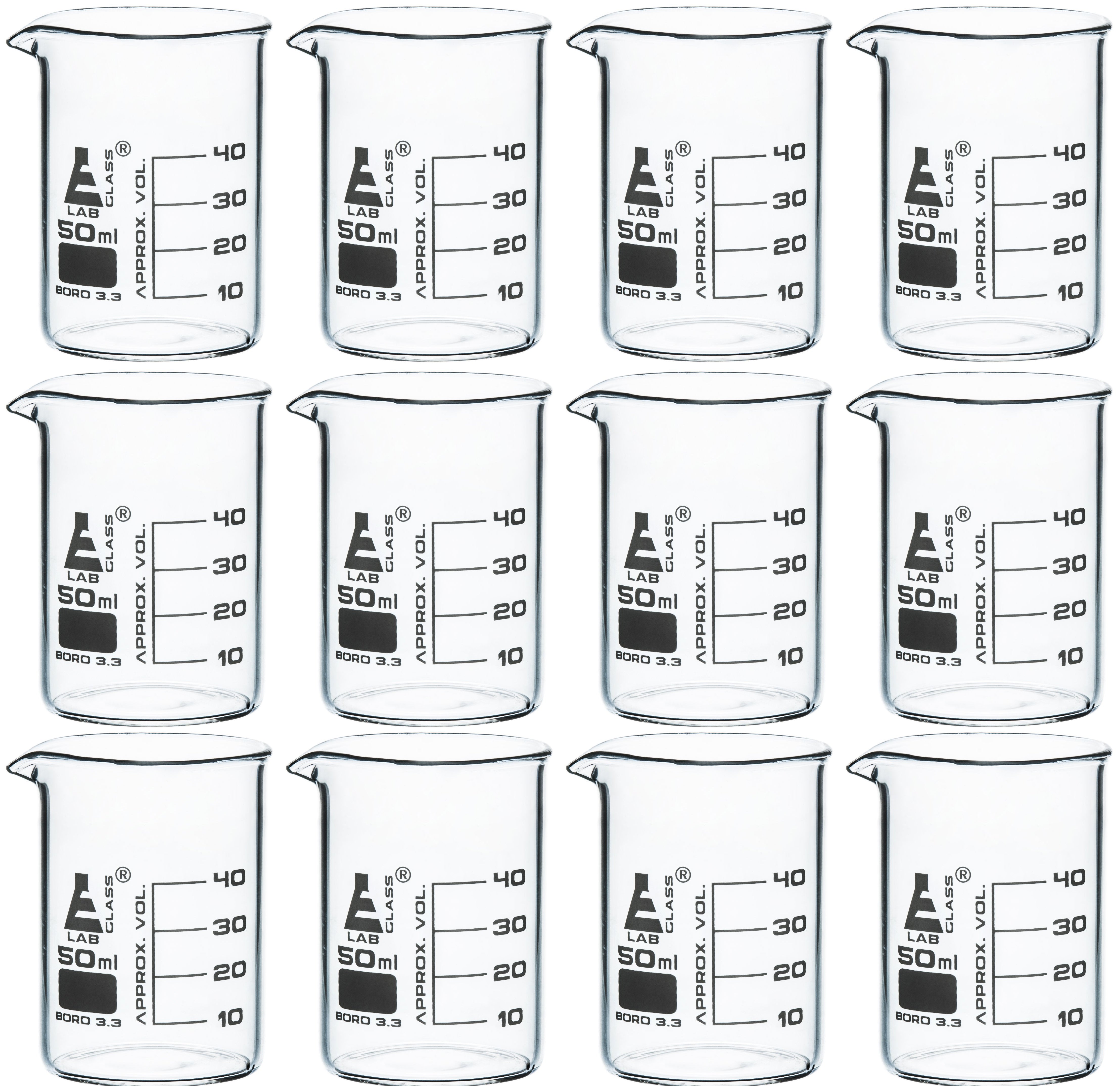 Low Form Borosilicate Glass Beaker, 12-Pack