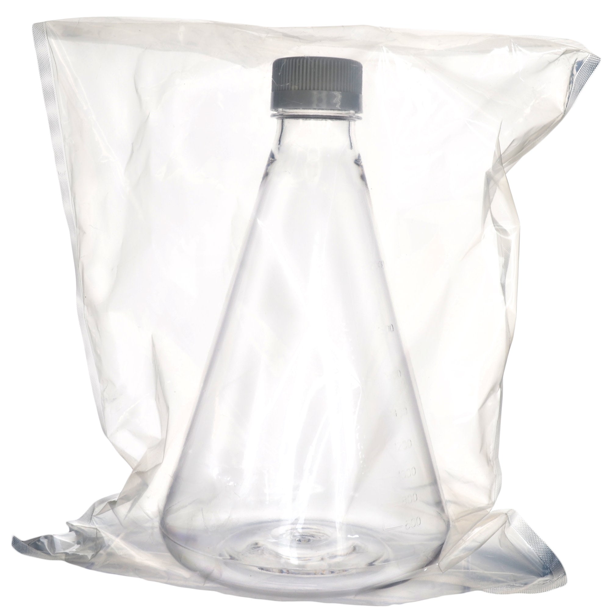 Sterile Non-Vented Flat-Bottom PETG Erlenmeyer Flask, USP Class VI, 2L