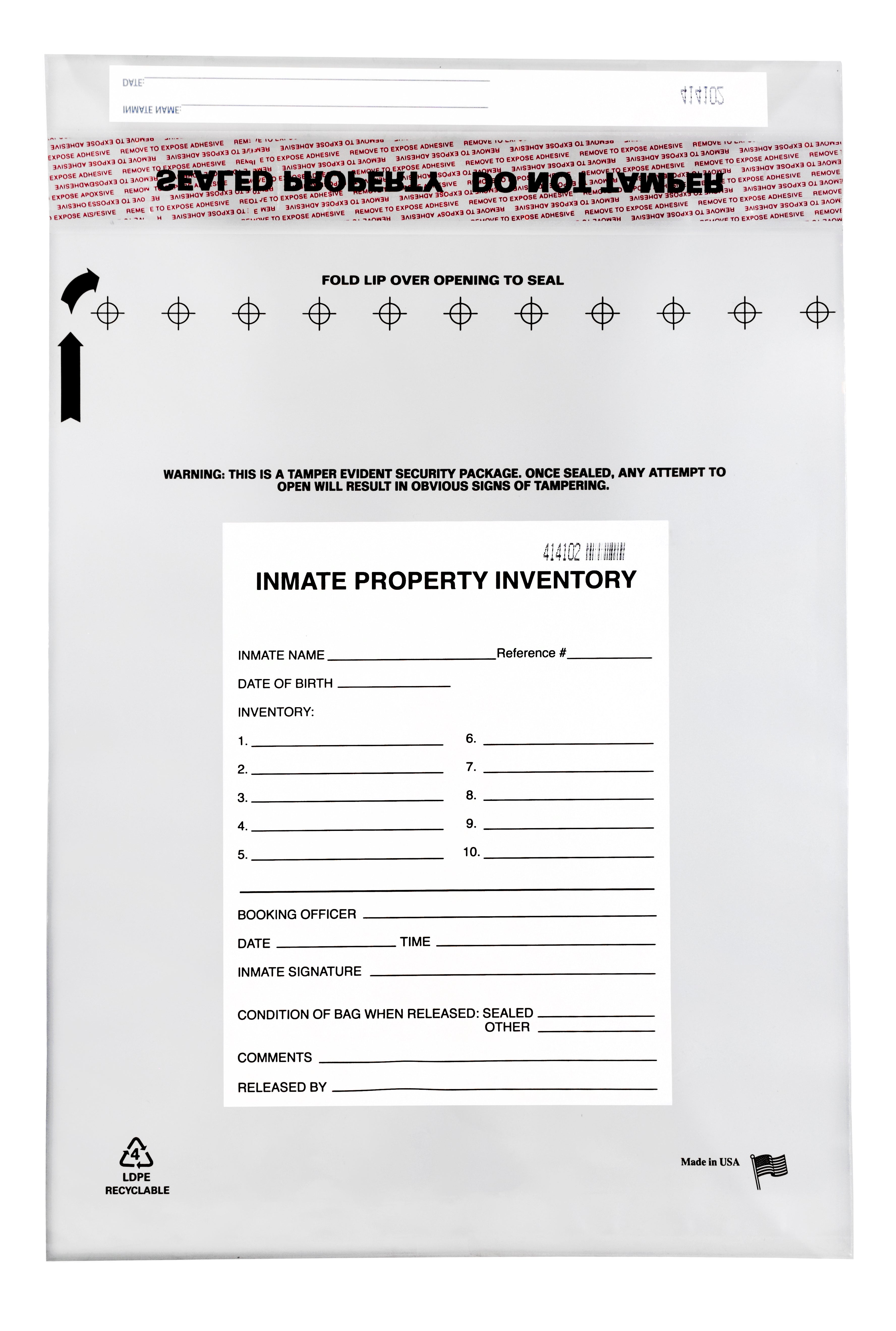 Tamper-Evident Inmate Property Bags, 12 x 16", Premium, 100-Pack