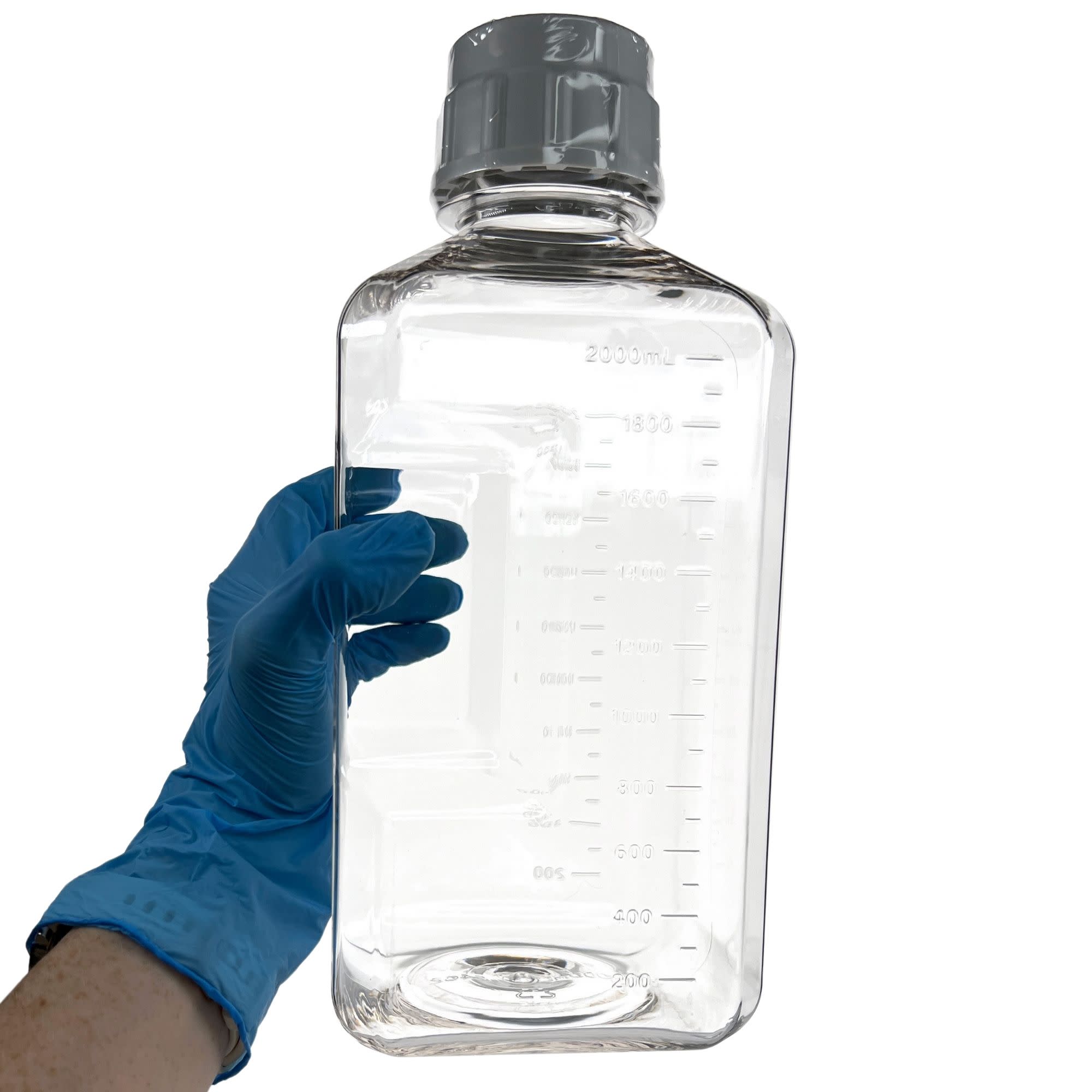 6-Pack Sterile Square PETG Media Bottles with HDPE Caps, Gamma Sterilized, 2L