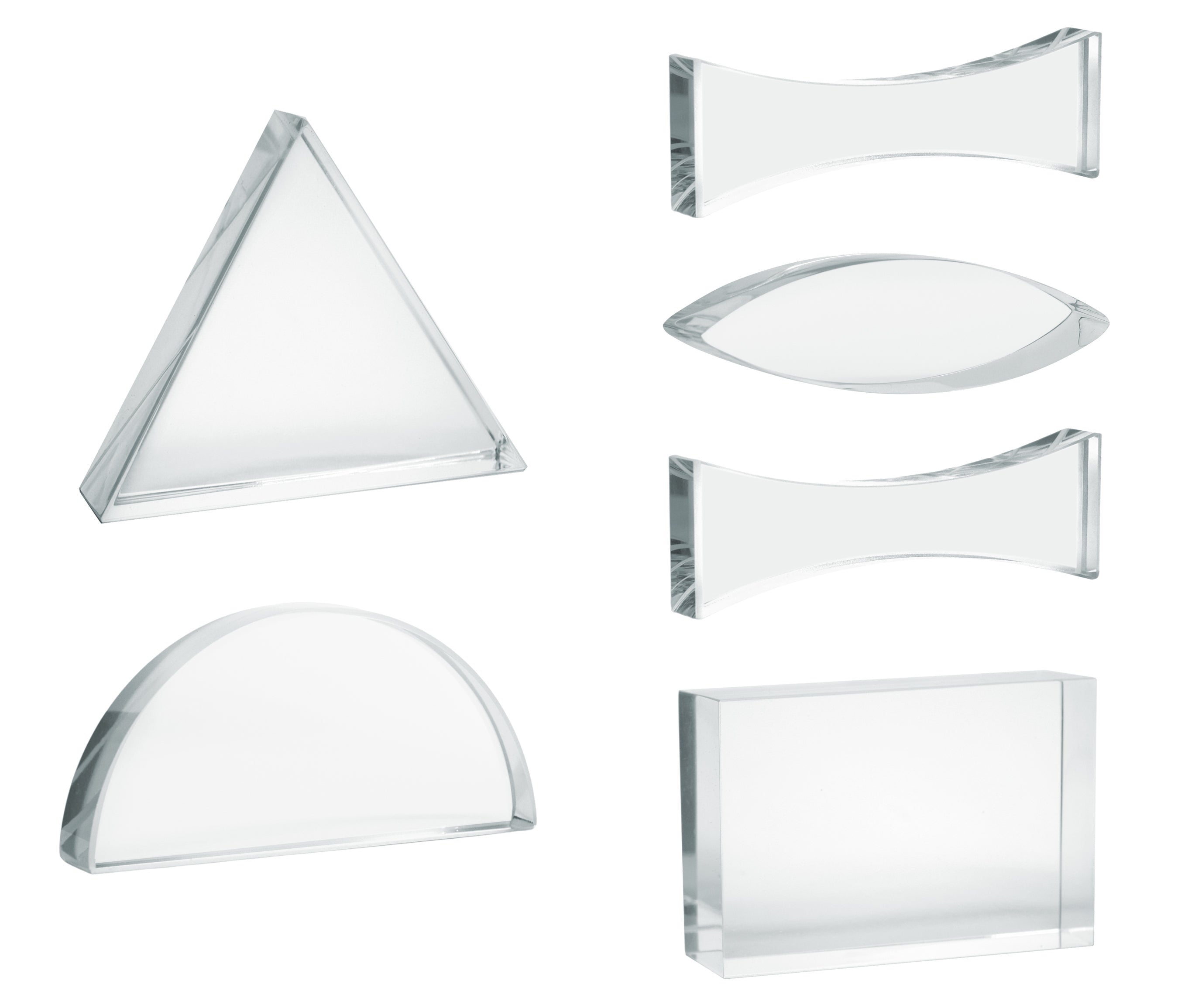 6-Piece Acrylic Prism and Lens Set with Wooden Storage