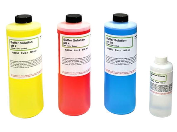 pH Buffer Calibration Solutions Kit with pH 4/7/10 Buffers and KCl Storage Solution, 500mL Each