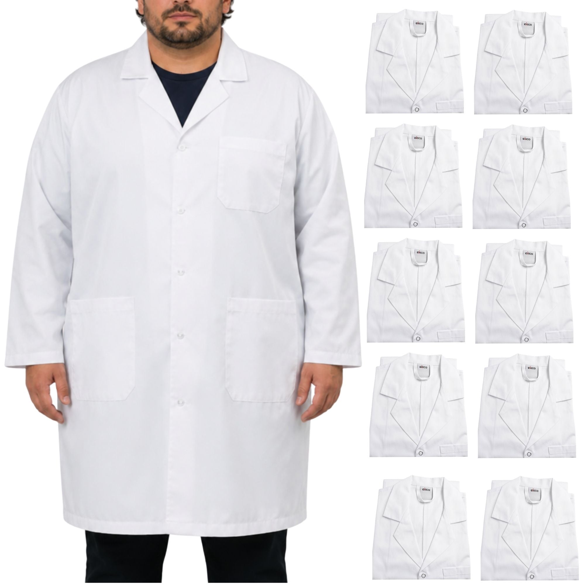 Poly-Cotton Blend Lab Coat with Snap Front, 10-Pack