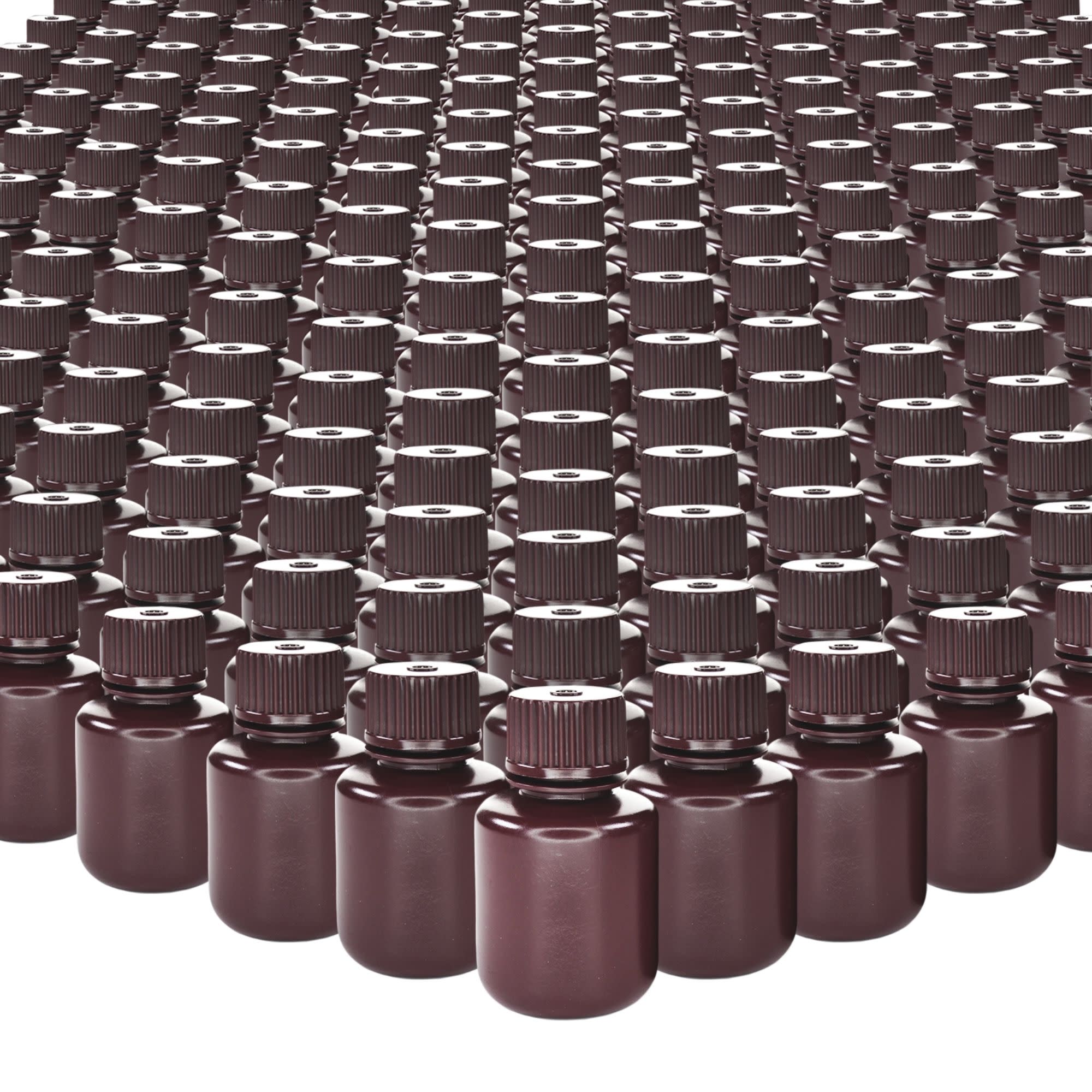 1000-Bulk Pack Amber Narrow Mouth HDPE Reagent Bottles for Light-Sensitive Substances, 30mL, -100 to 120°C