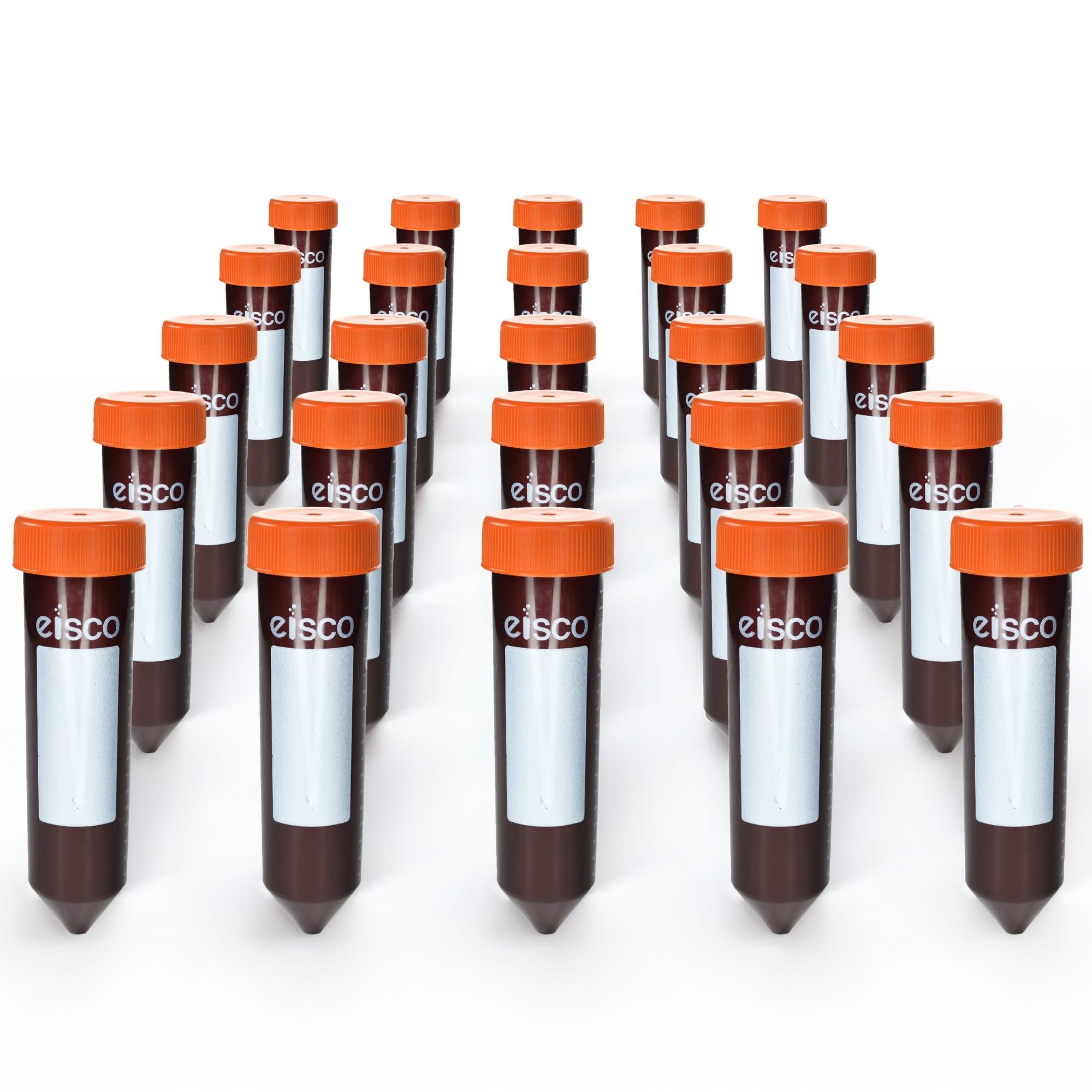 25-Pack Sterile Amber Polypropylene Centrifuge Tubes with Flat Cap, 50mL