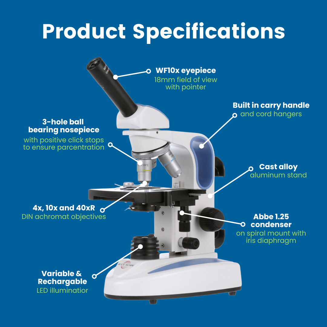 Accu-Scope Monocular Student Compound Microscope, EXM-150-MS, 40-400X (Mechanical Stage)