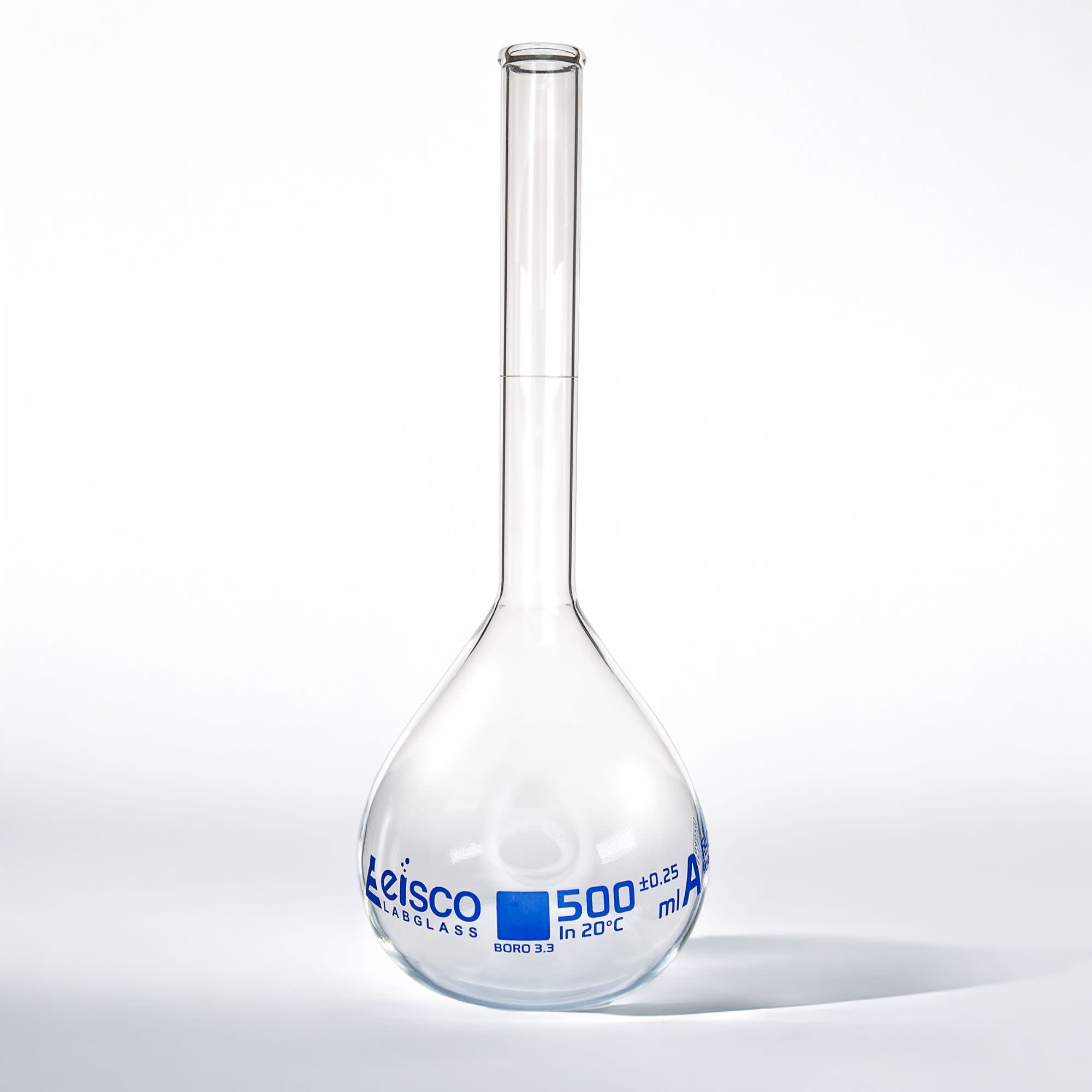 Class A Volumetric Flask with Beaded Rim, 500mL, Borosilicate Glass