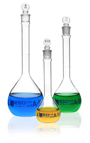 Class A Borosilicate Glass Volumetric Flask Set, 3-Piece, 50-250mL