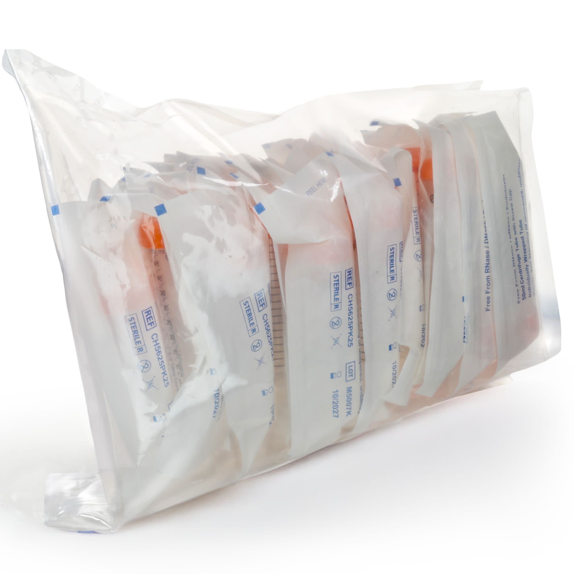 25-Pack Sterile Self-Standing Individually Wrapped Polypropylene Centrifuge Tubes with Flat Cap, 50mL