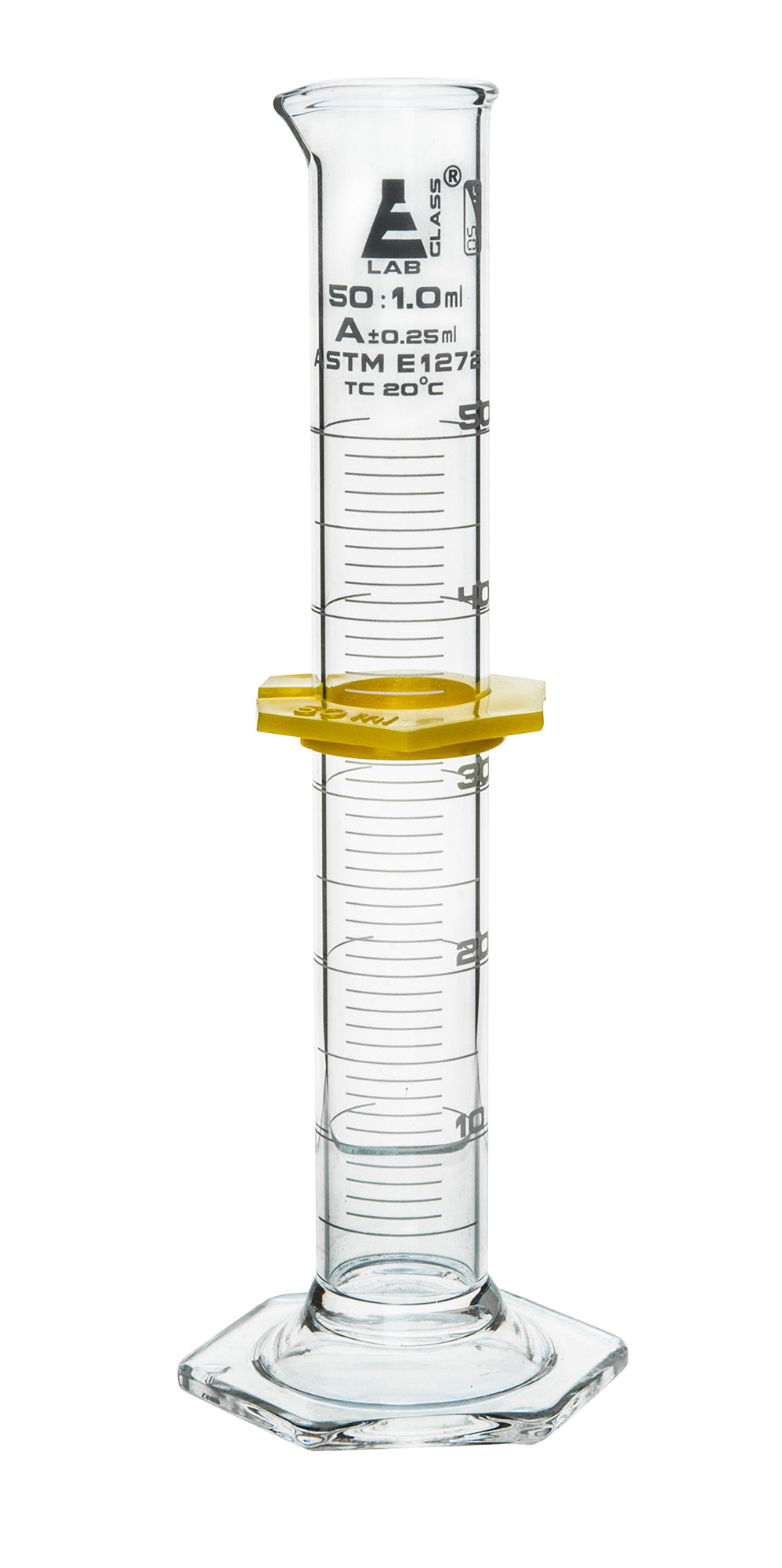Class A Borosilicate Glass Graduated Cylinder with Protective Collar, White Graduations