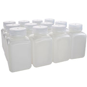 12-Pack Translucent Wide Mouth Square HDPE Reagent Bottles with PP Caps, 250mL, -100 to 120°C