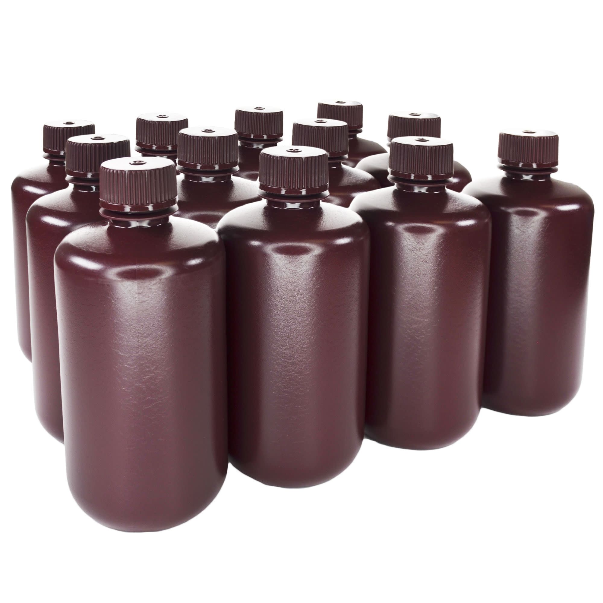 Narrow Mouth Amber HDPE Reagent Bottle, Non-Sterile, 12-Pack