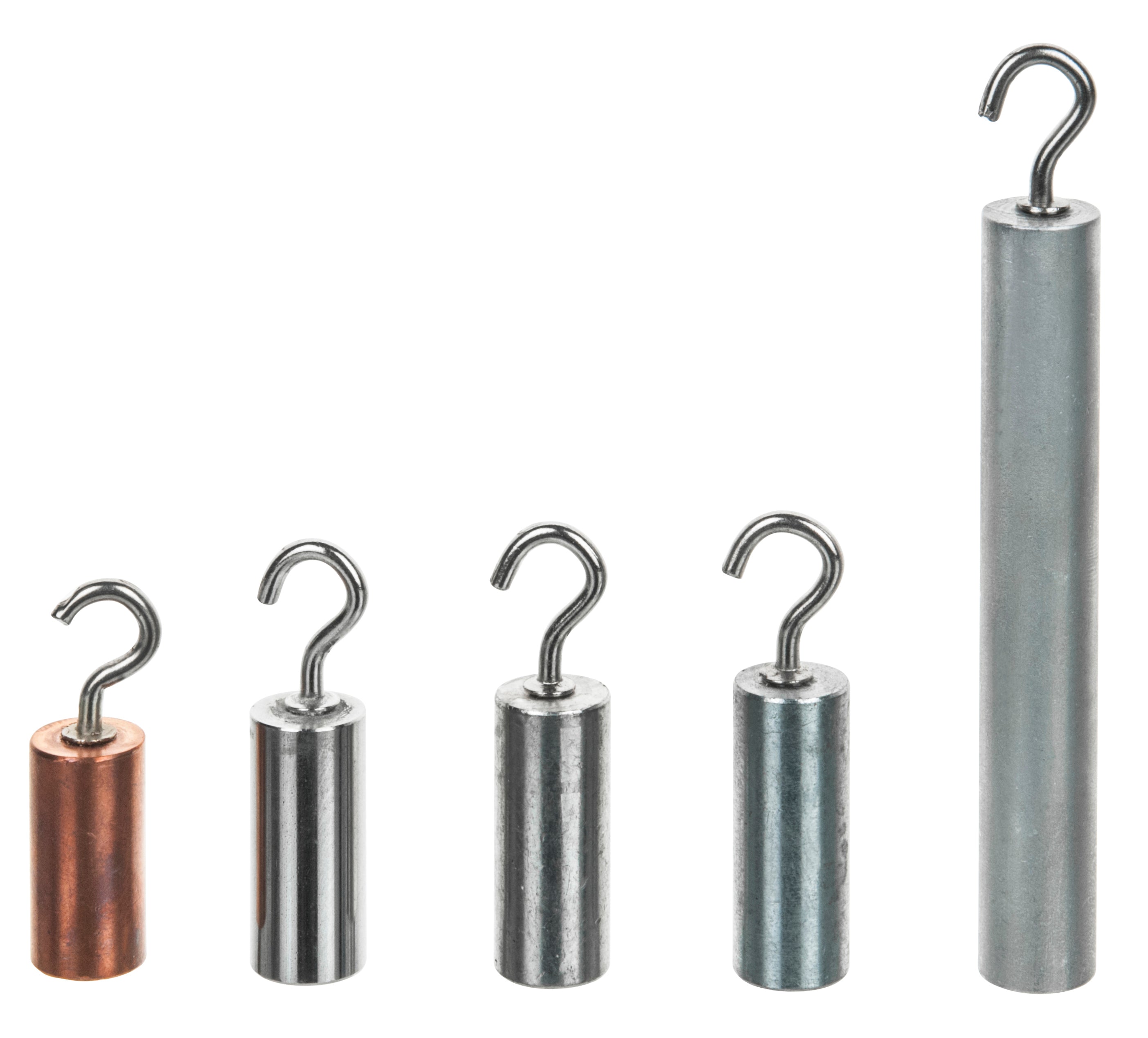 5-Metal Hooked Density Cylinders Set (Copper, Tin, Aluminum, Zinc, Stainless Steel)