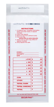 Drop Safe Cash Deposit Bag, 4.5"x9" Transparent, 100-Pack