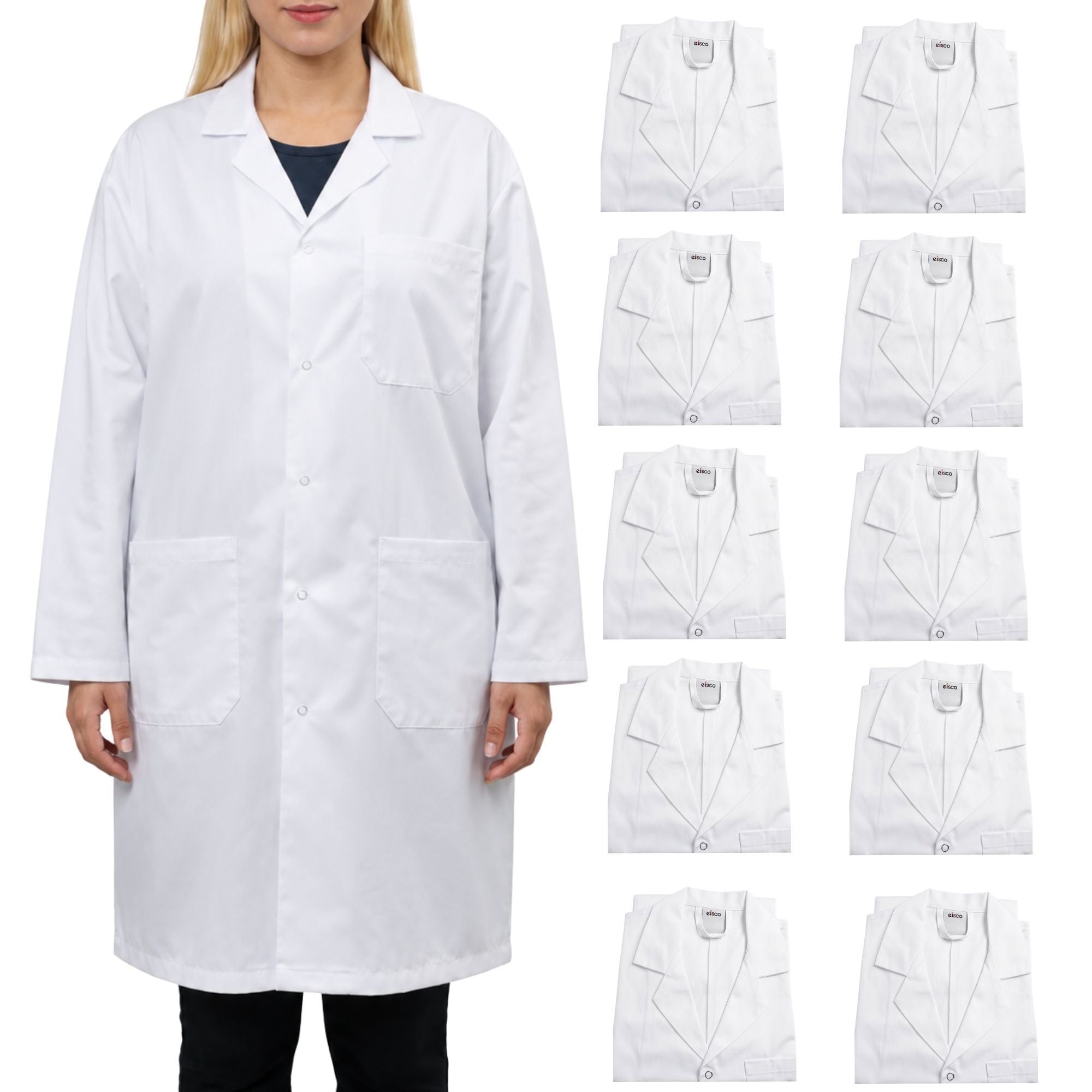 Poly-Cotton Blend Lab Coat with Snap Front, 10-Pack