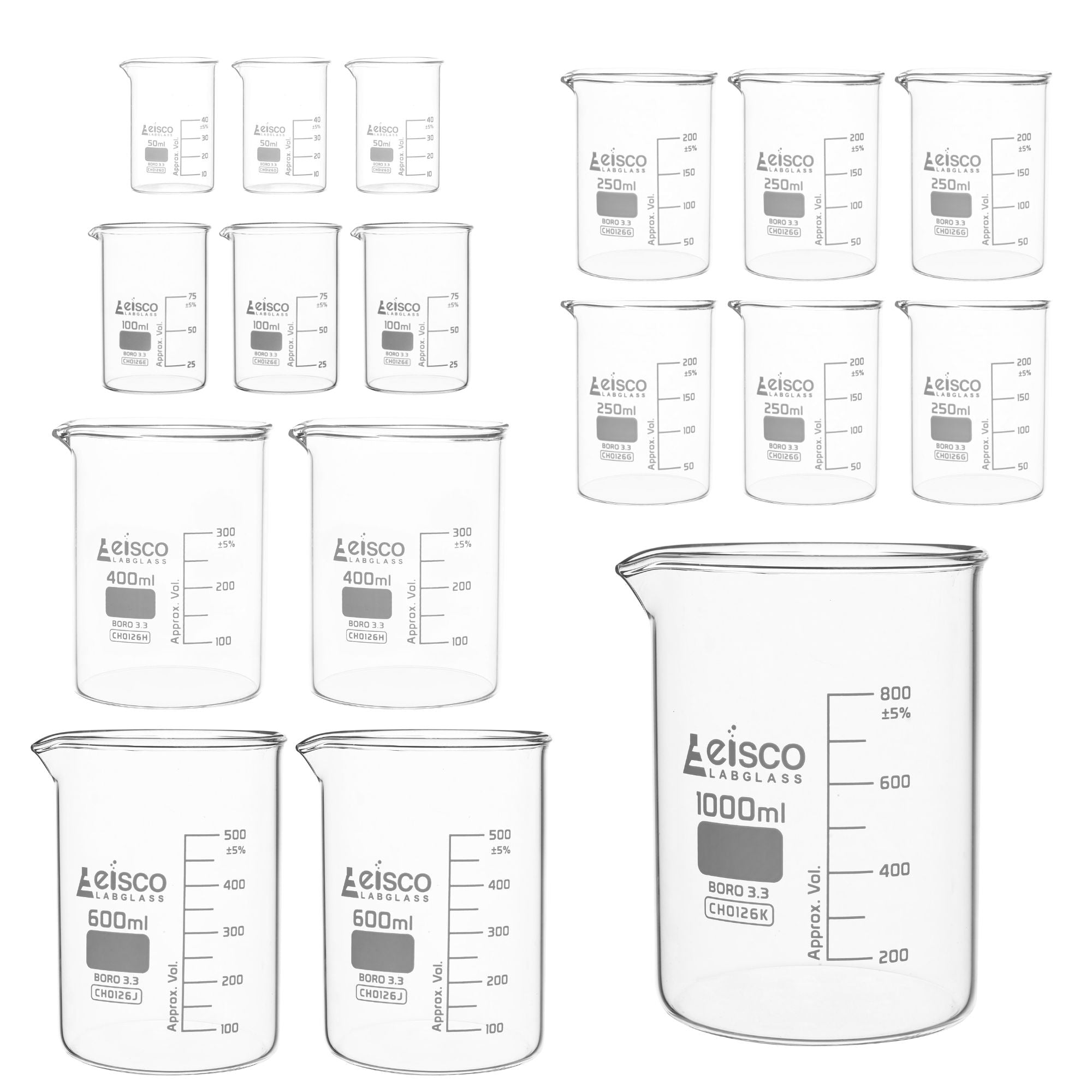42-Piece Autoclavable Lab Glassware Starter Kit with Beakers, Reagent Bottles, Cylinders and Flasks, Borosilicate Glass