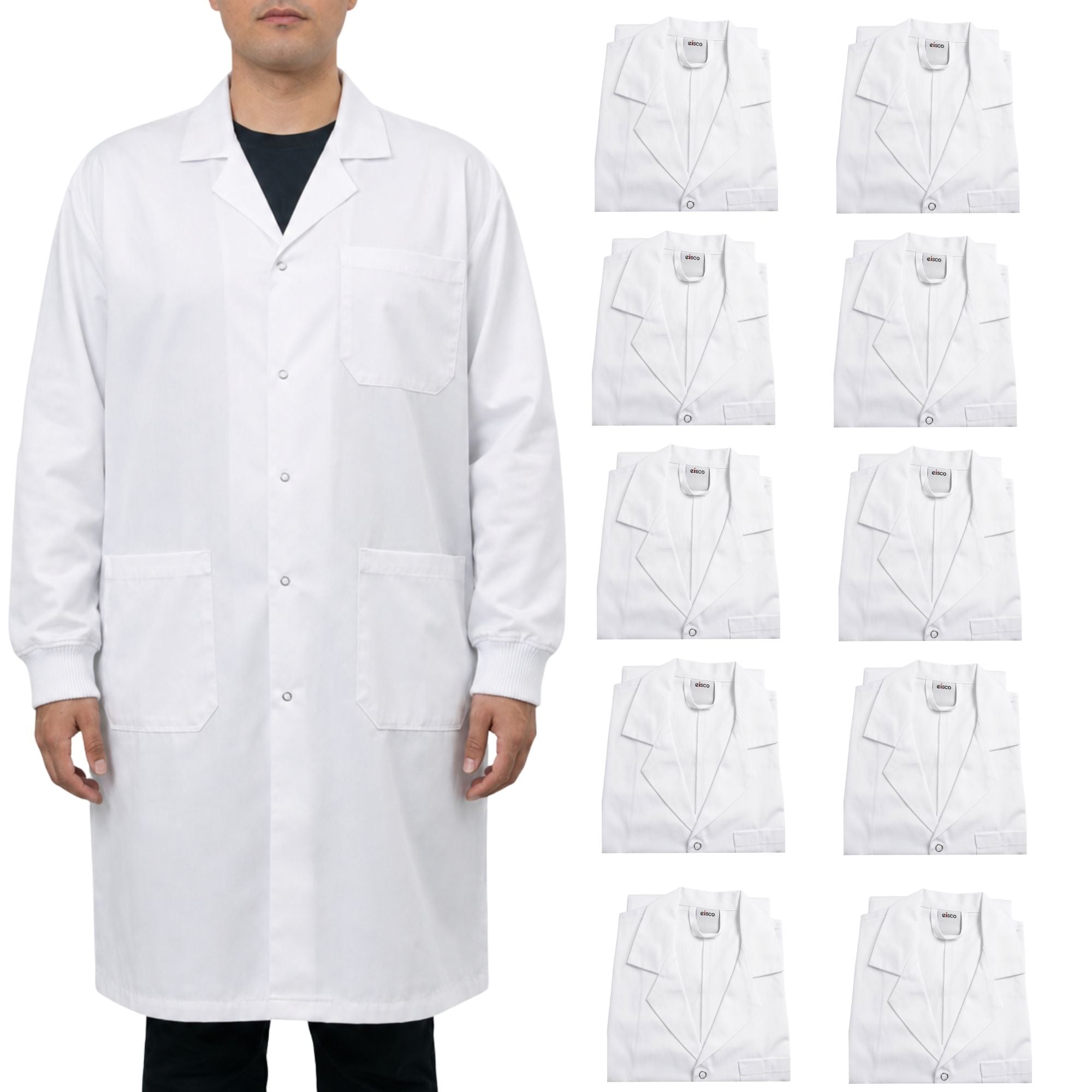 Poly-Cotton Blend Lab Coat with Ribbed Cuff, 10-Pack