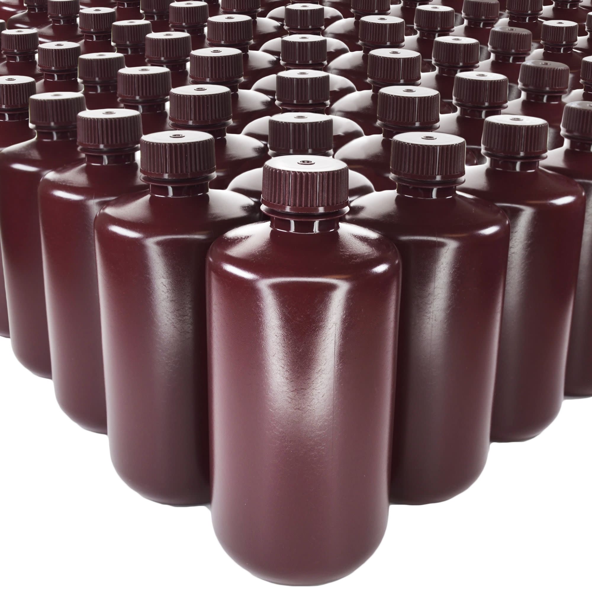 125-Bulk Pack Amber Narrow Mouth HDPE Reagent Bottles for Light-Sensitive Substances, 500mL, -100 to 120°C