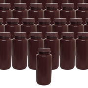 125-Bulk Pack Amber Wide Mouth HDPE Reagent Bottles with PP Caps and UV Shielding, 500mL, -100 to 120°C