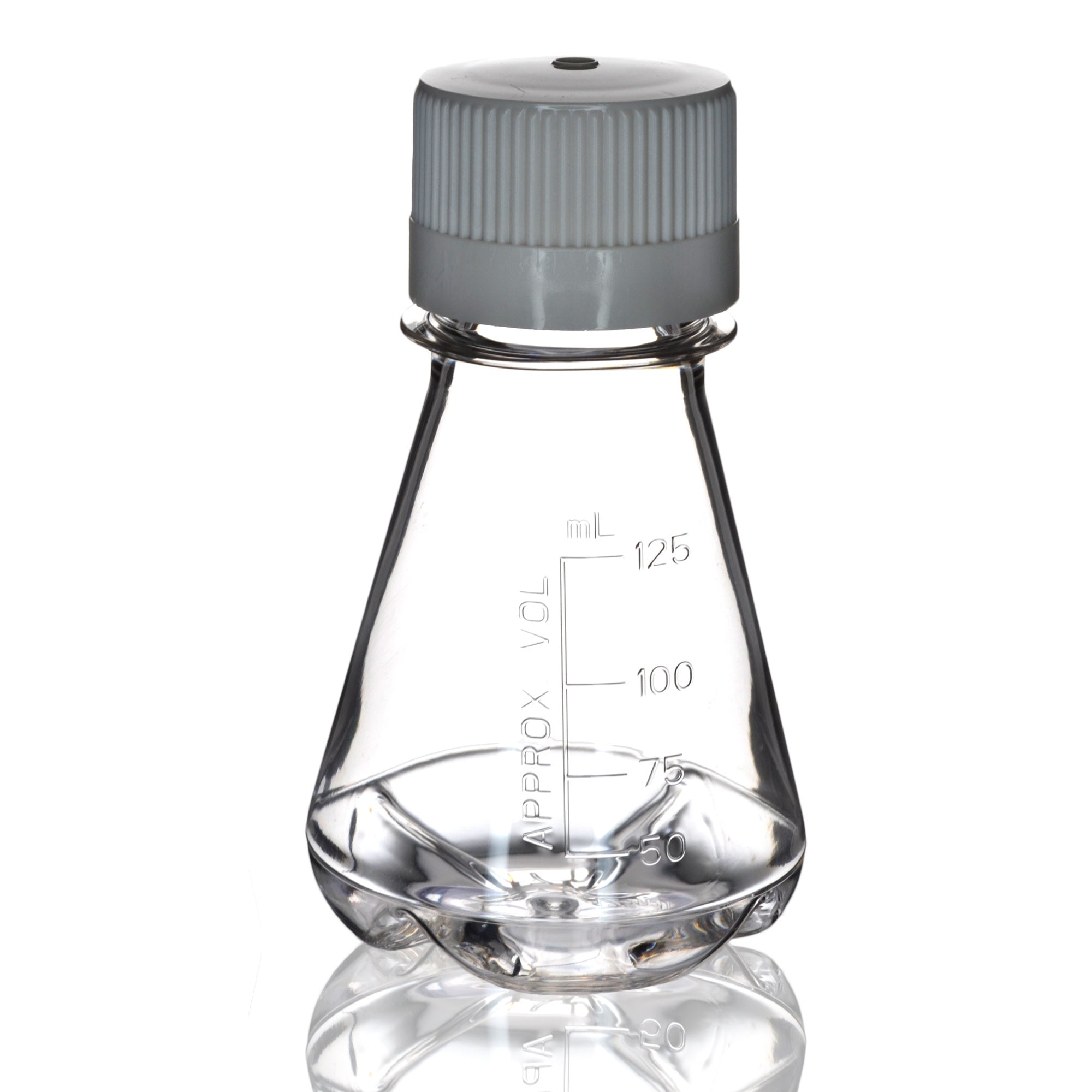 Sterile PETG Erlenmeyer Flask with Baffled Bottom, 125mL