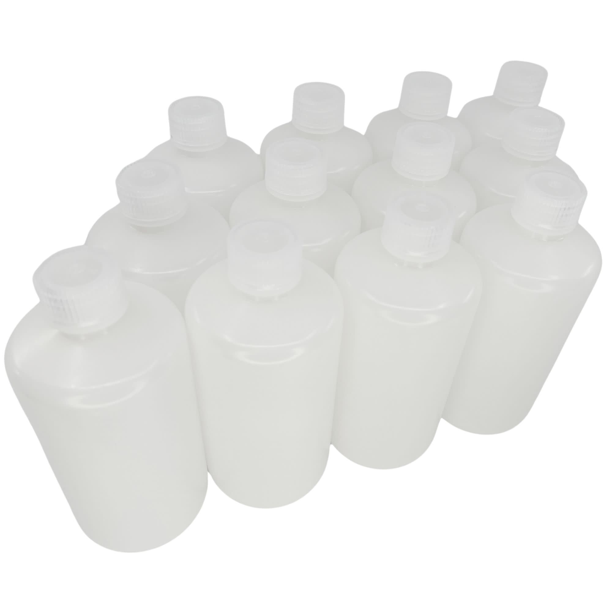 12-Pack Translucent Narrow Mouth HDPE Reagent Bottles with PP Caps, 500mL, -100 to 120°C