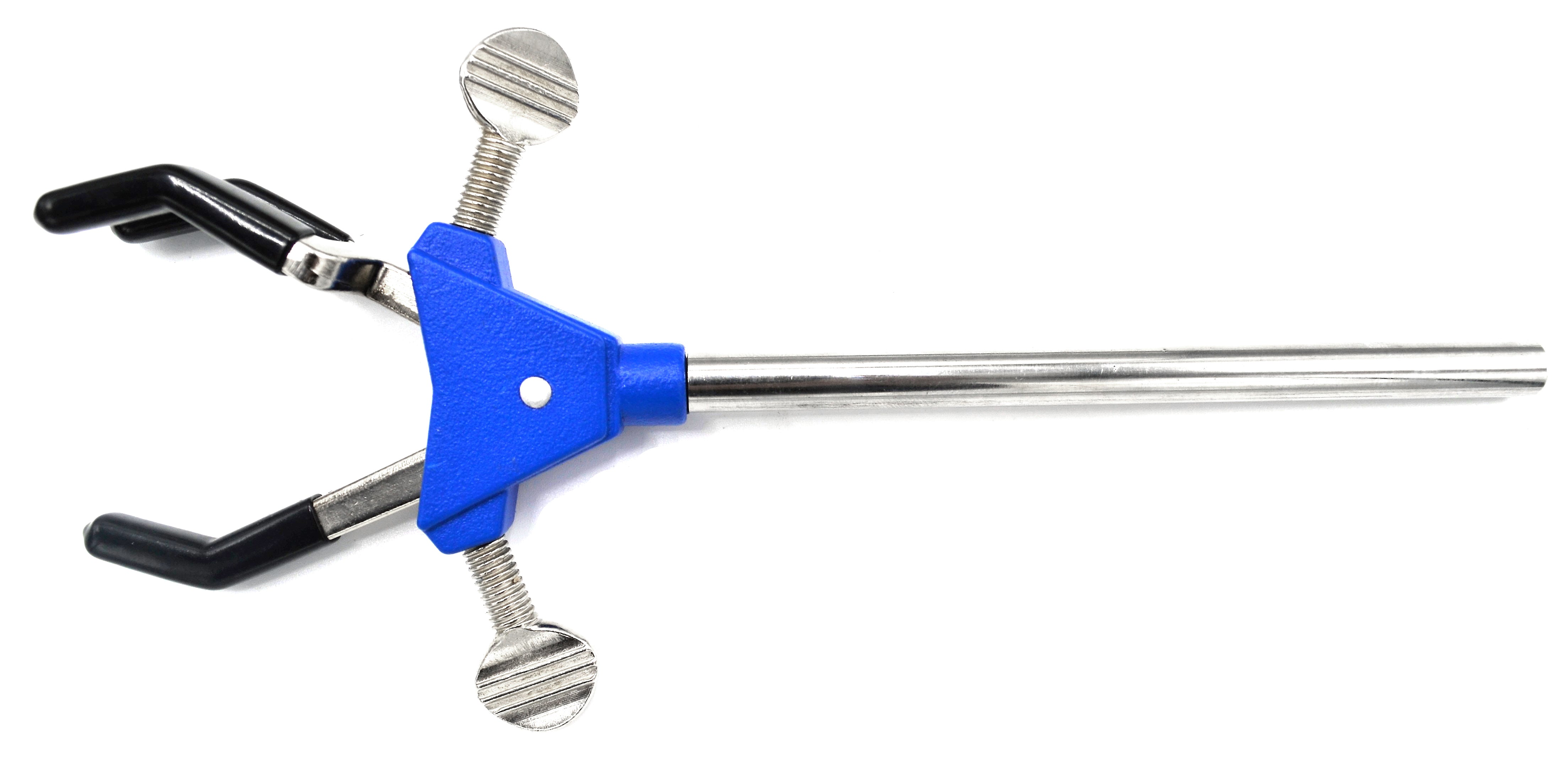 3-Finger Vinyl-Coated Dual-Adjustable Extension Clamp on Stainless Steel Rod, 2.3" Max
