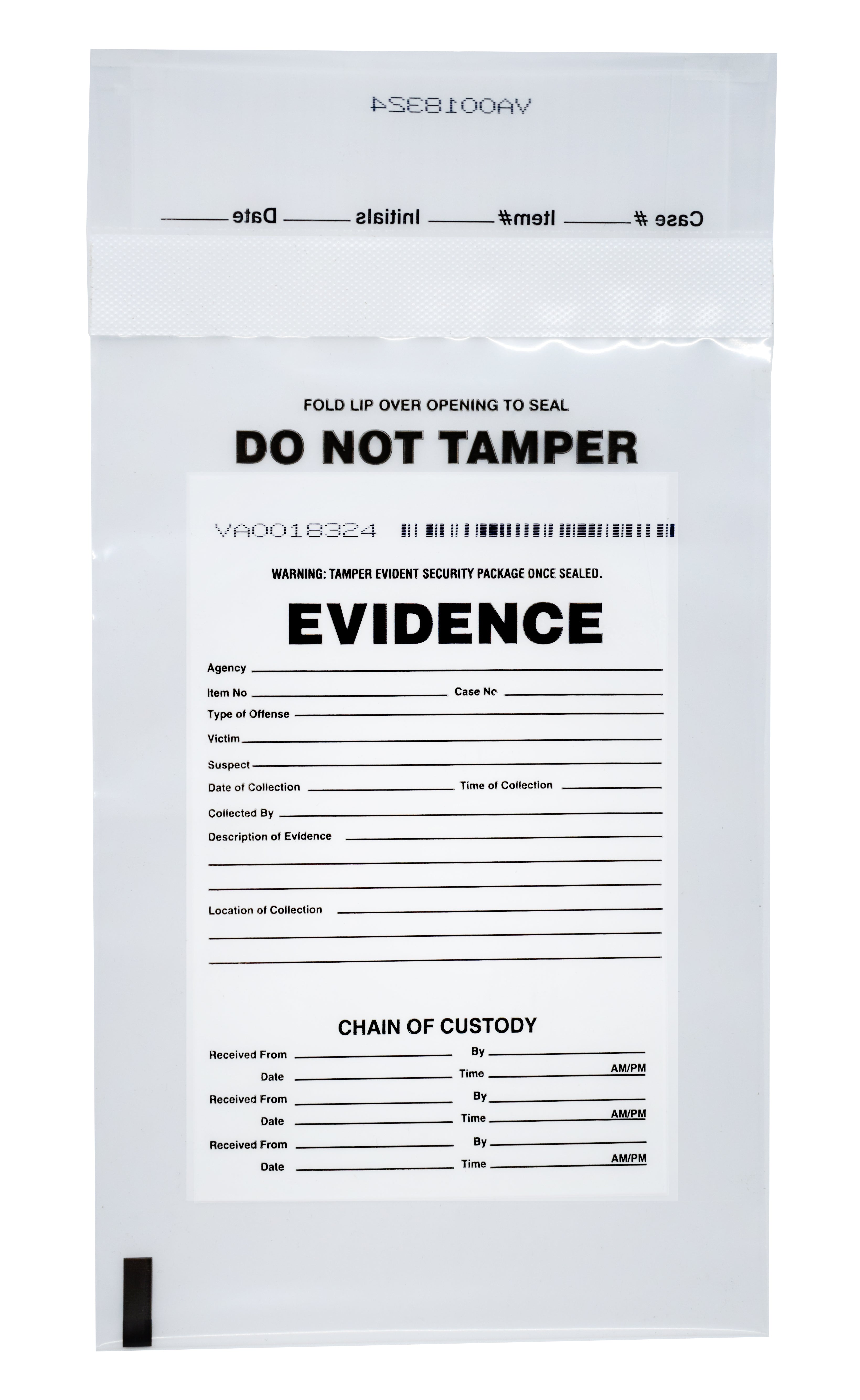Tamper-Evident Evidence Bag, 6"x9" Transparent, 100-Pack