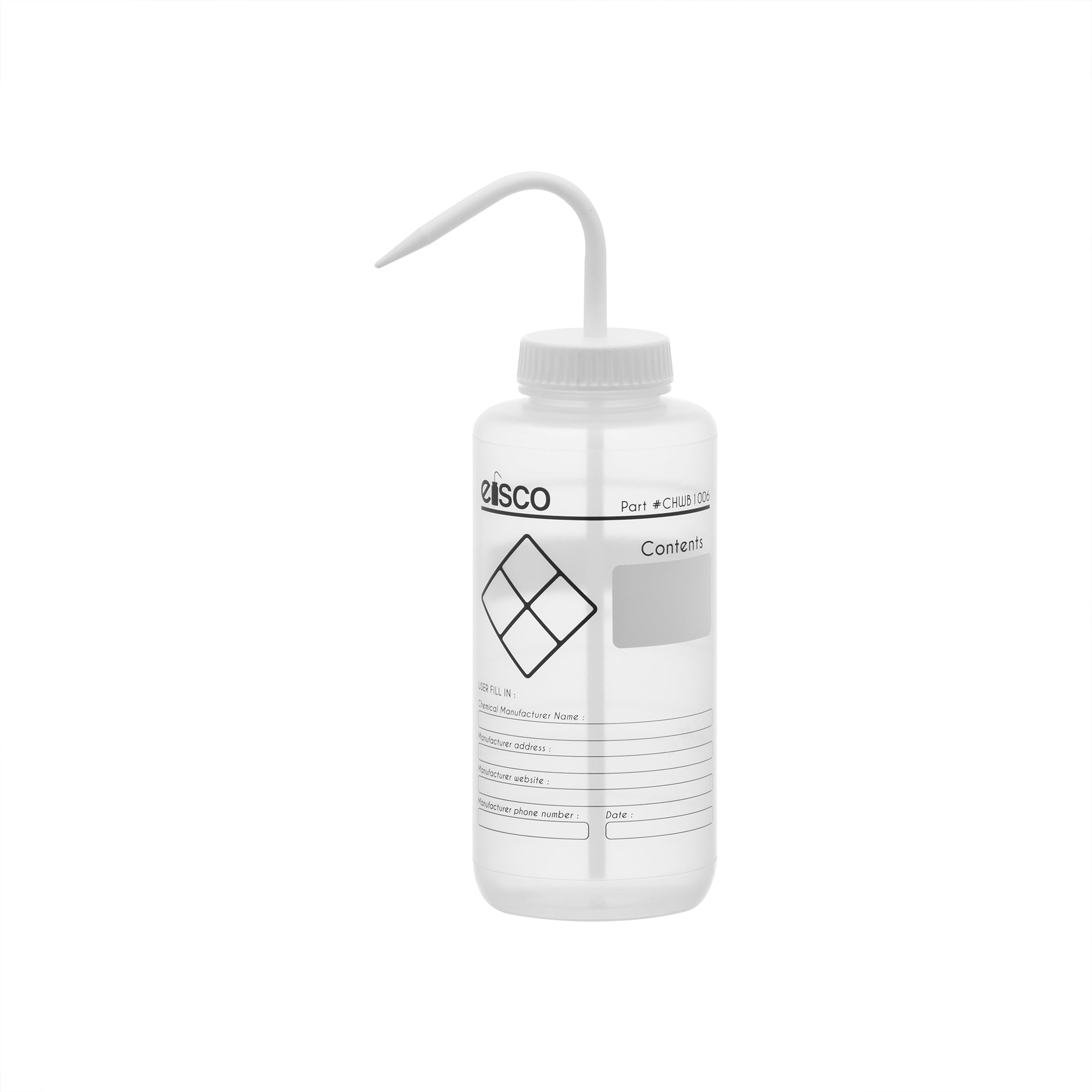 Chemical Wash Bottle, Blank Labels, 1000ml - Wide Mouth, Self Venting, Low Density Polyethylene - Performance Plastics by Eisco Labs