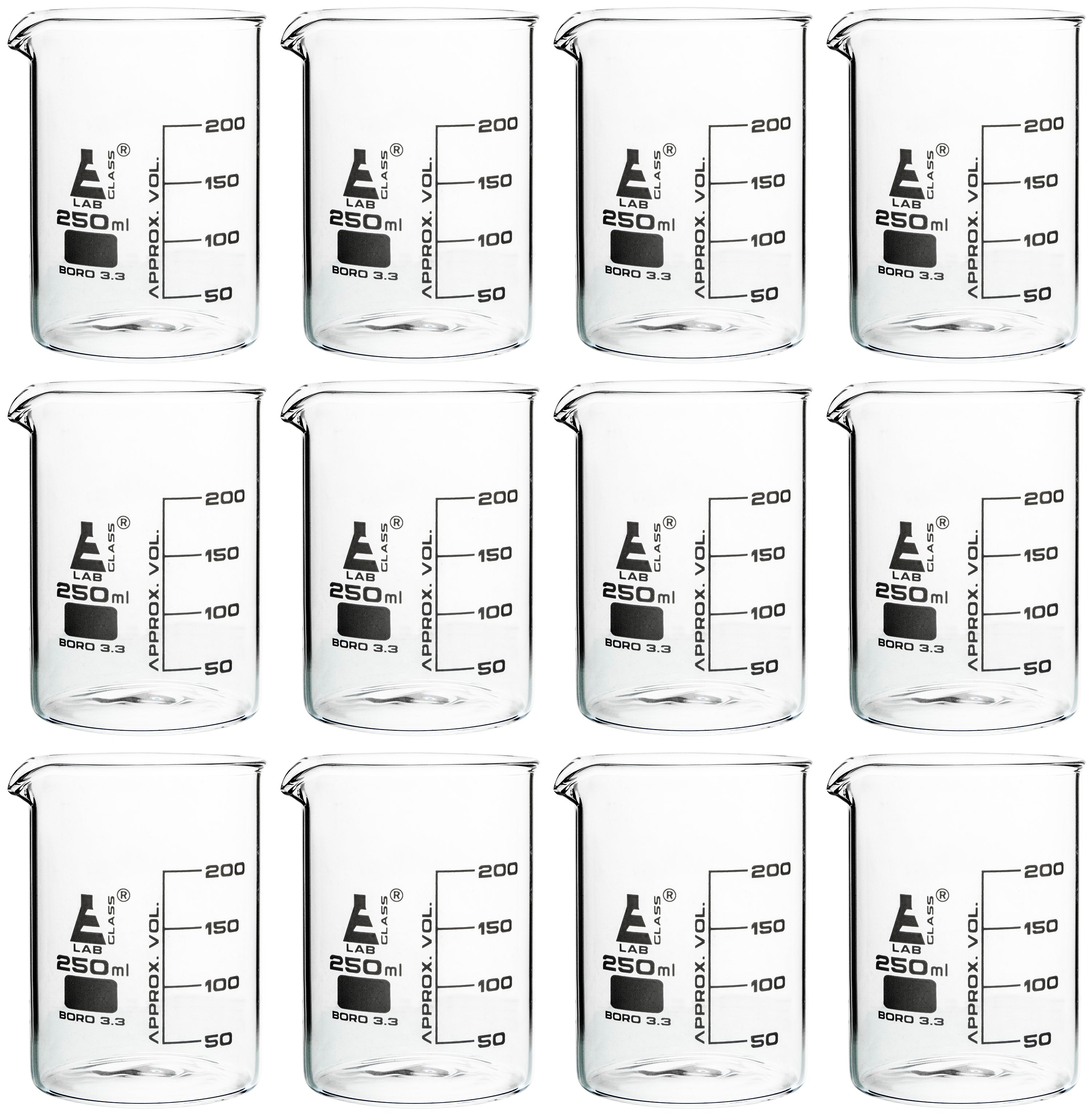 Low Form Borosilicate Glass Beaker, 12-Pack