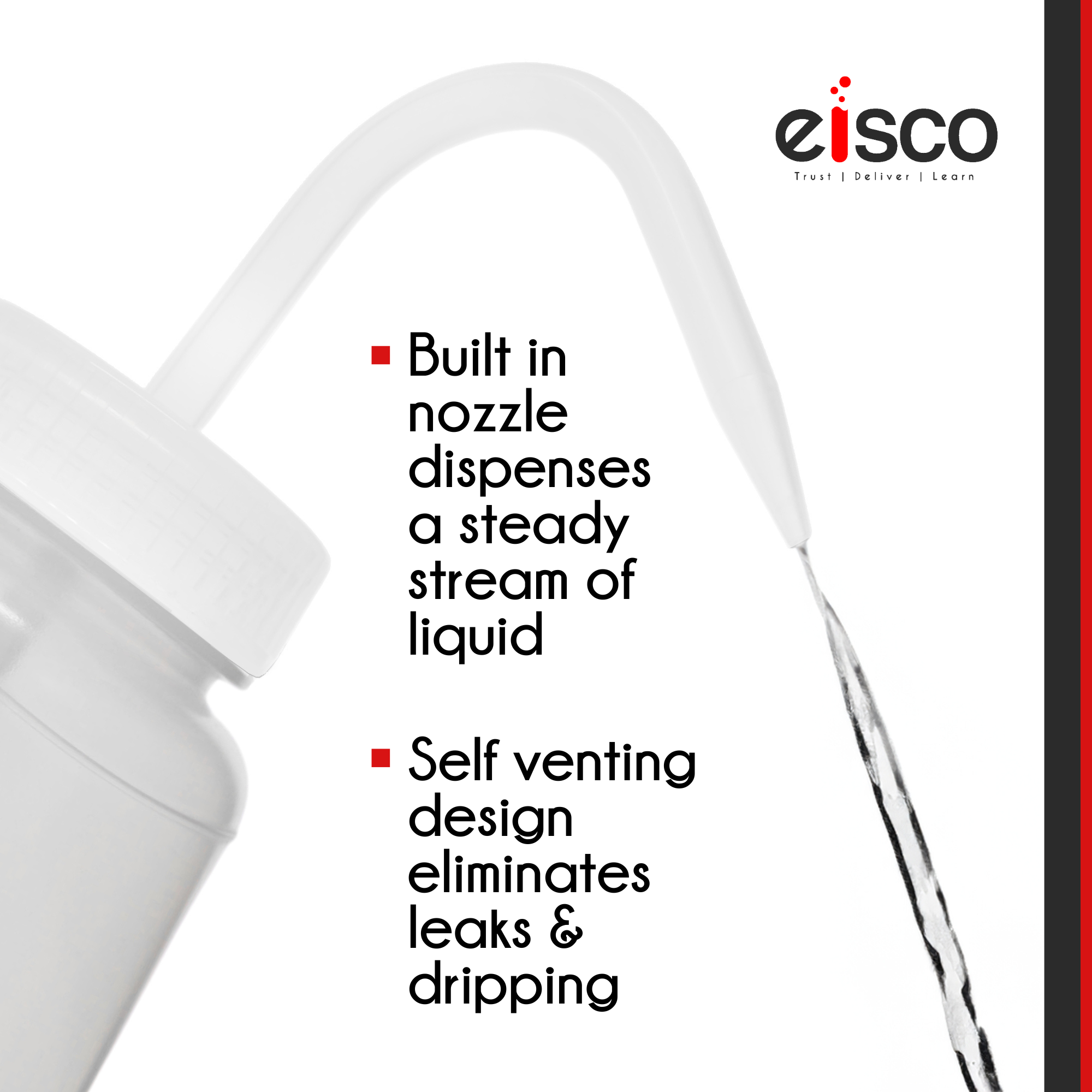 Chemical Wash Bottle, Blank Labels, 1000ml - Wide Mouth, Self Venting, Low Density Polyethylene - Performance Plastics by Eisco Labs