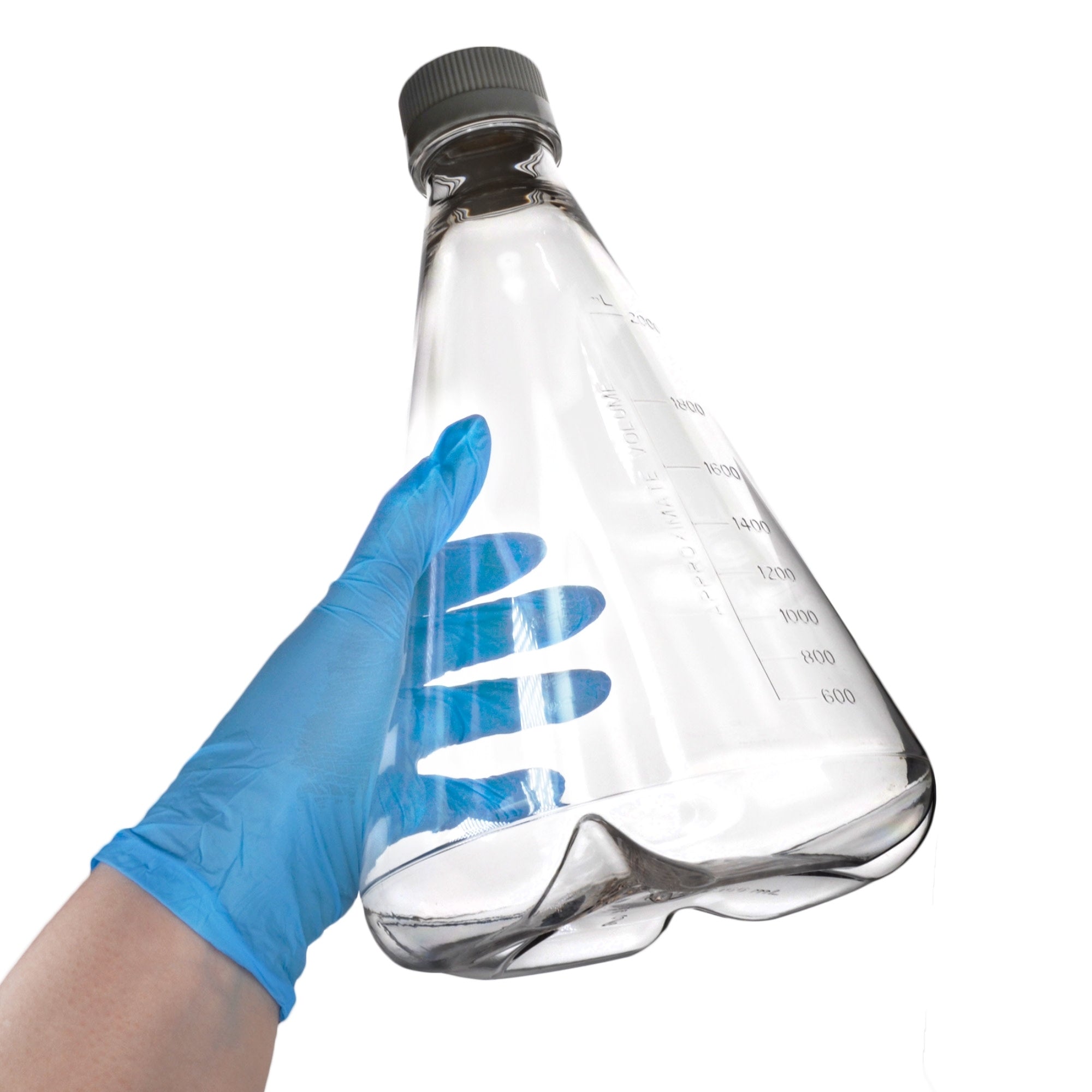 Sterile Non-Vented Baffled-Bottom PETG Erlenmeyer Flask, USP Class VI, 2L