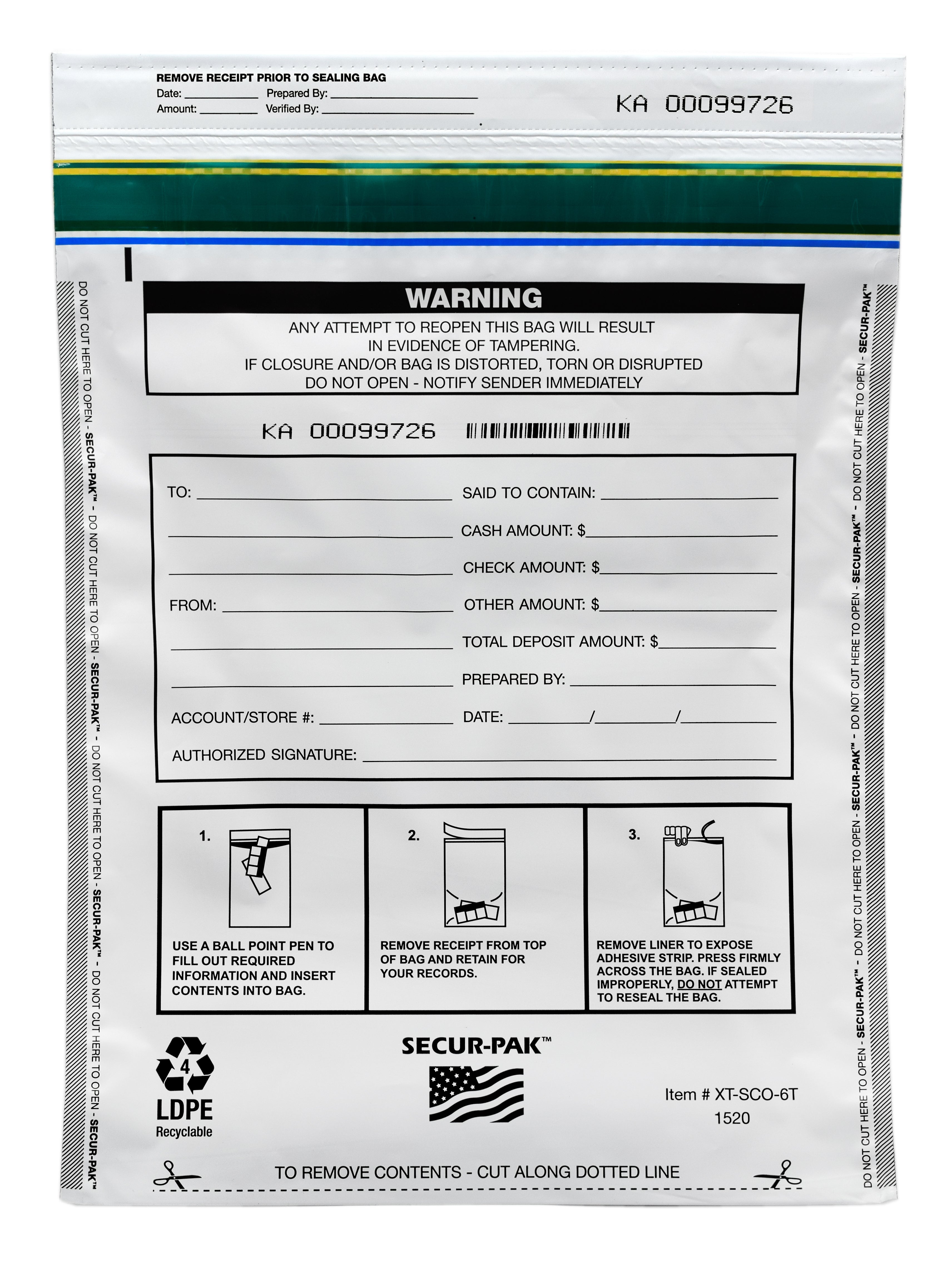 Level 4 Tamper-Evident Deposit Bag, 15"x20" Opaque, 100-Pack