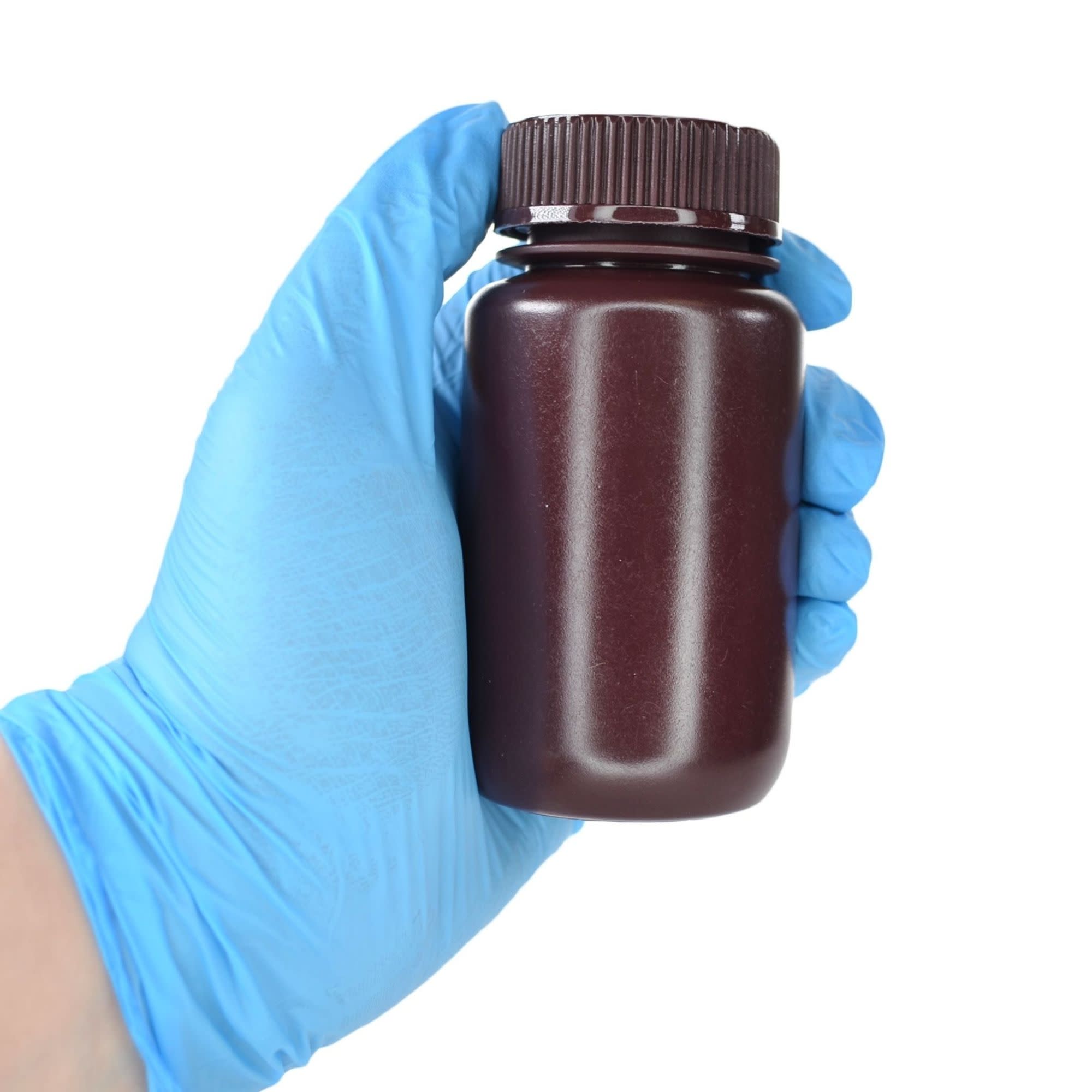 500-Bulk Pack Amber Wide Mouth HDPE Reagent Bottles with PP Caps and UV Shielding, 125mL, -100 to 120°C
