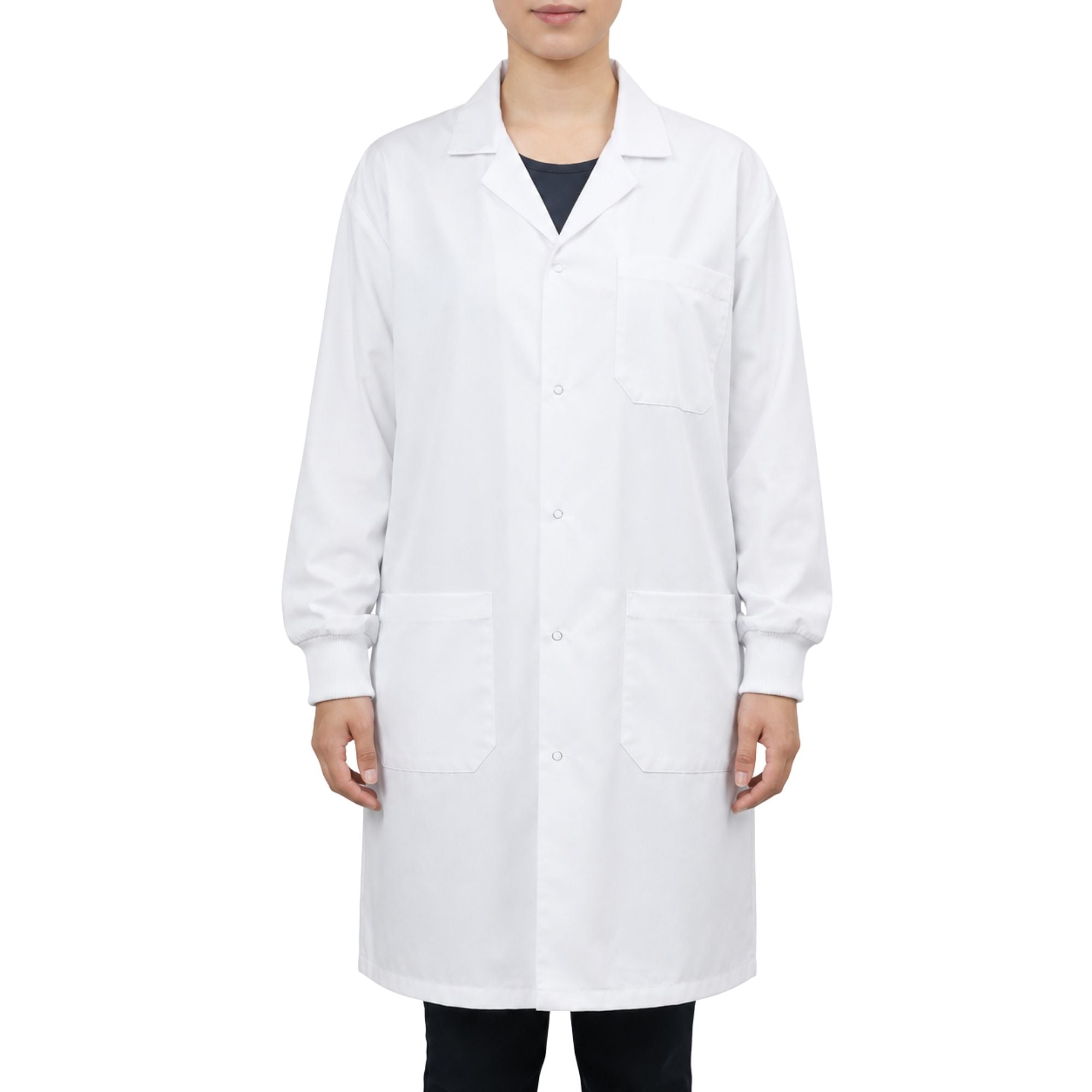 Poly-Cotton Blend Lab Coat with Ribbed Cuff