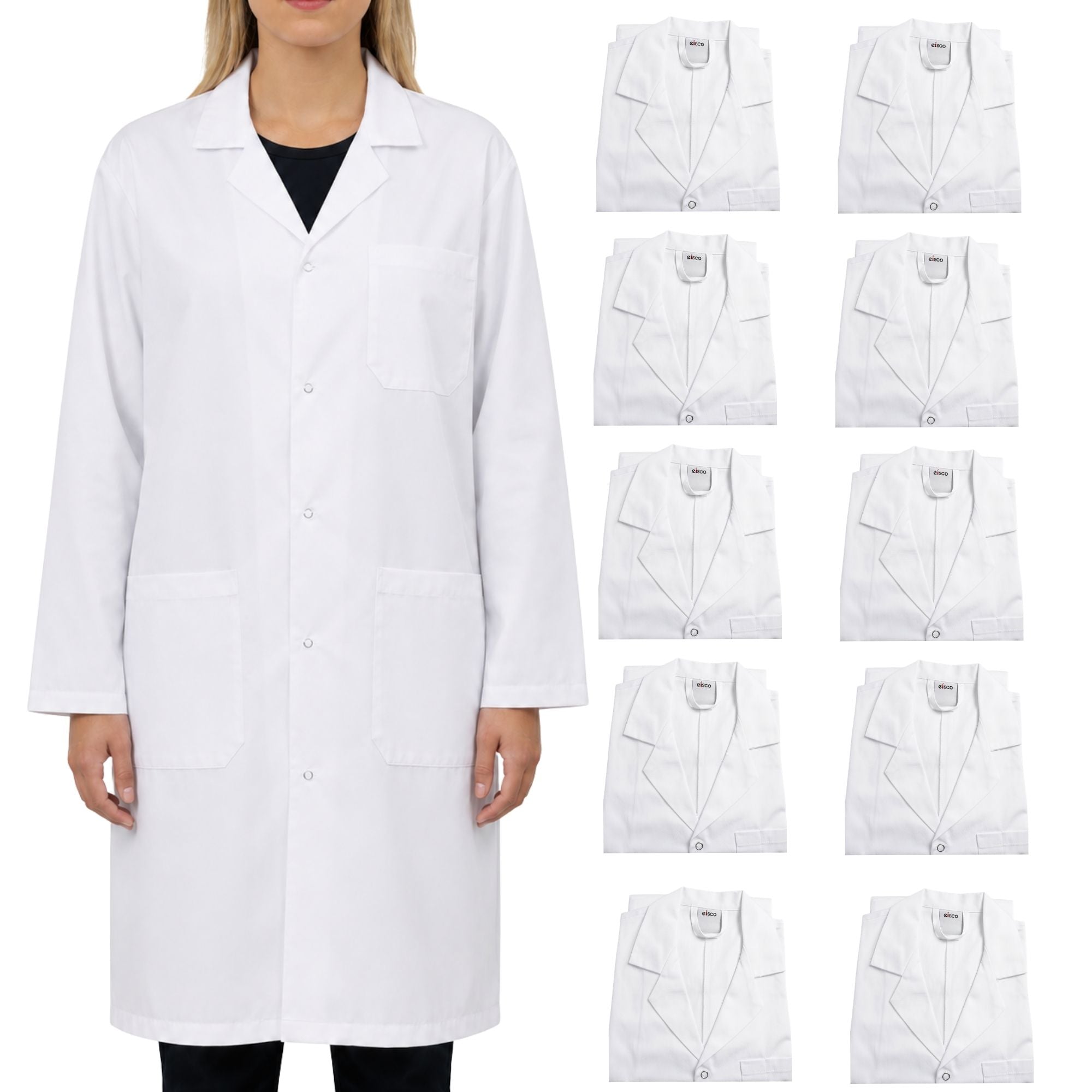 Poly-Cotton Blend Lab Coat with Snap Front, 10-Pack