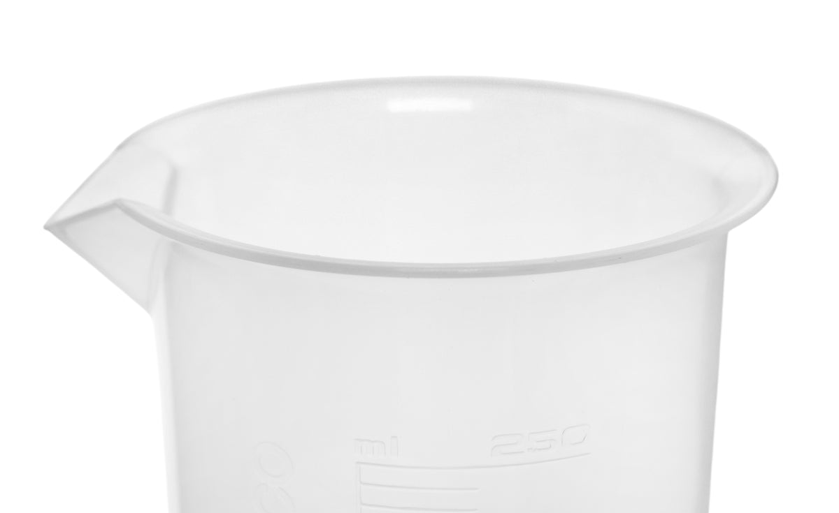6PK Plastic Beakers, 250ml - Polypropylene - Raised Graduations