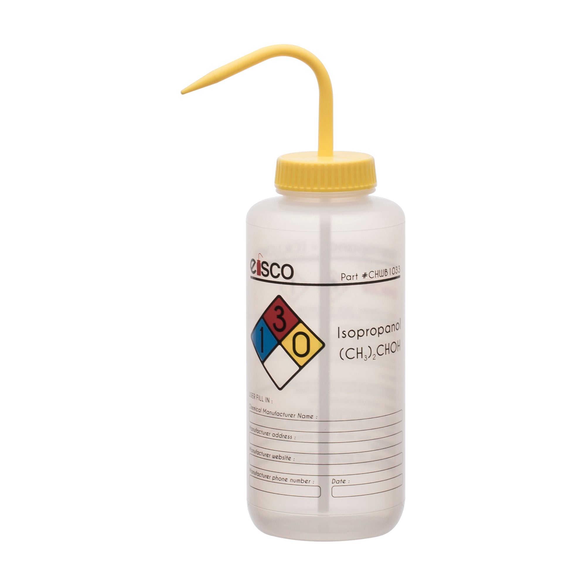 Isopropanol Wash Bottle, LDPE, 4-Color Label, 1000mL
