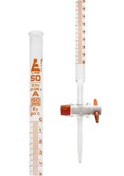 Amber Class A Burette with PTFE Stopcock, 50mL, 0.1mL Graduations, Borosilicate Glass