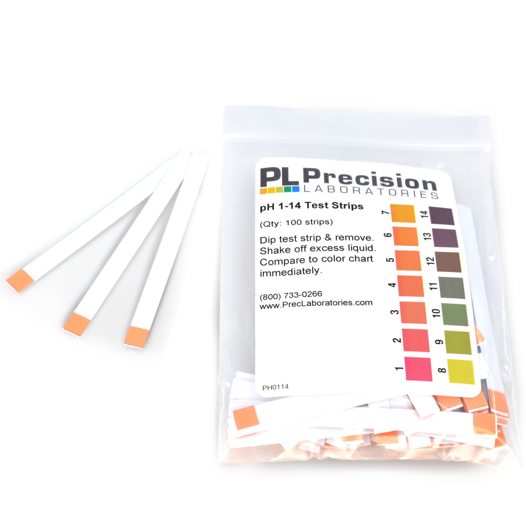pH 1-14 Test Strips, 100 in Bag