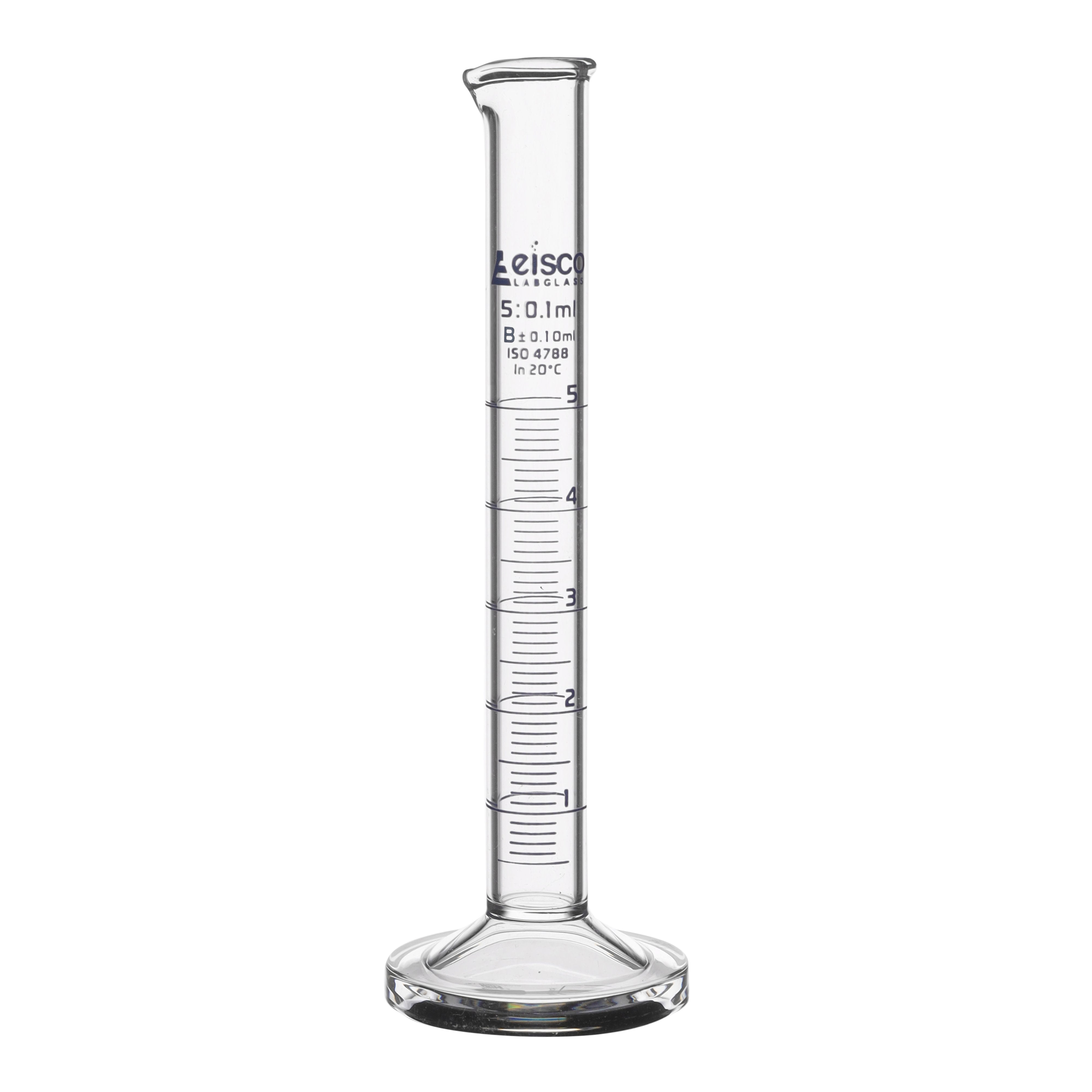 Class B Borosilicate Glass Graduated Cylinder with Round Base, Blue Graduations