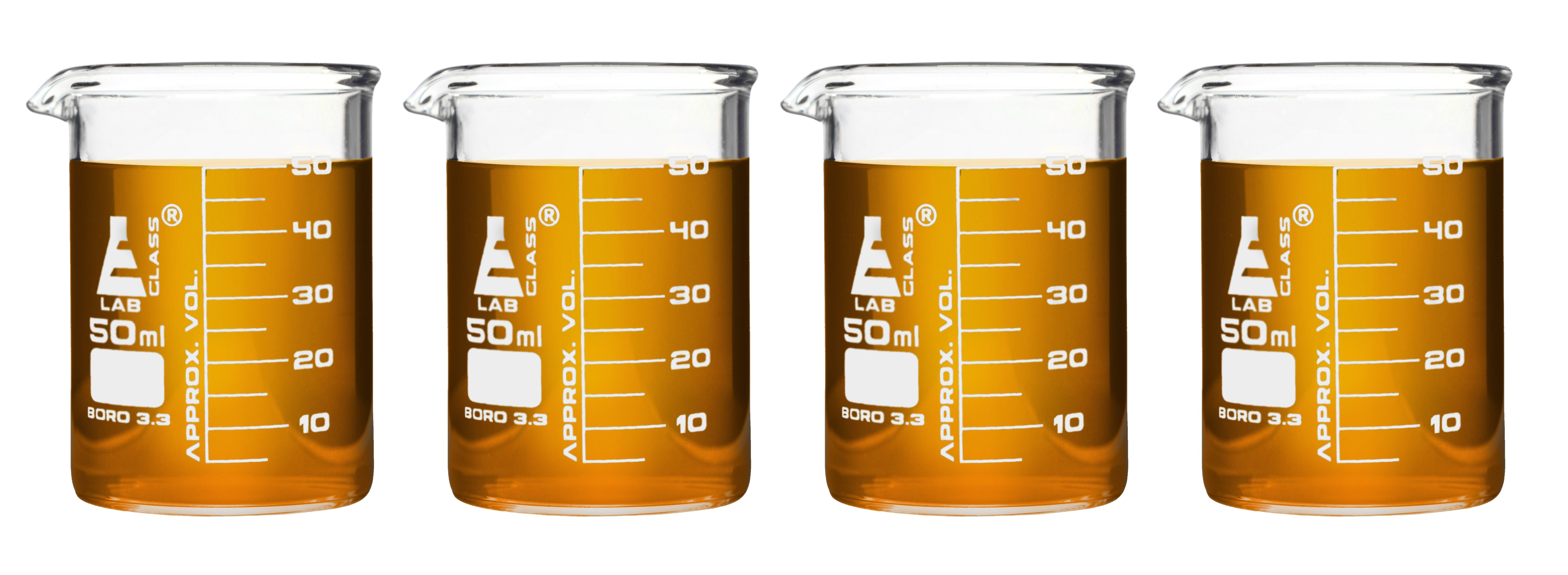 4-Pack Borosilicate Glass Lab Beaker Shot Glasses, 1.6oz/50mL