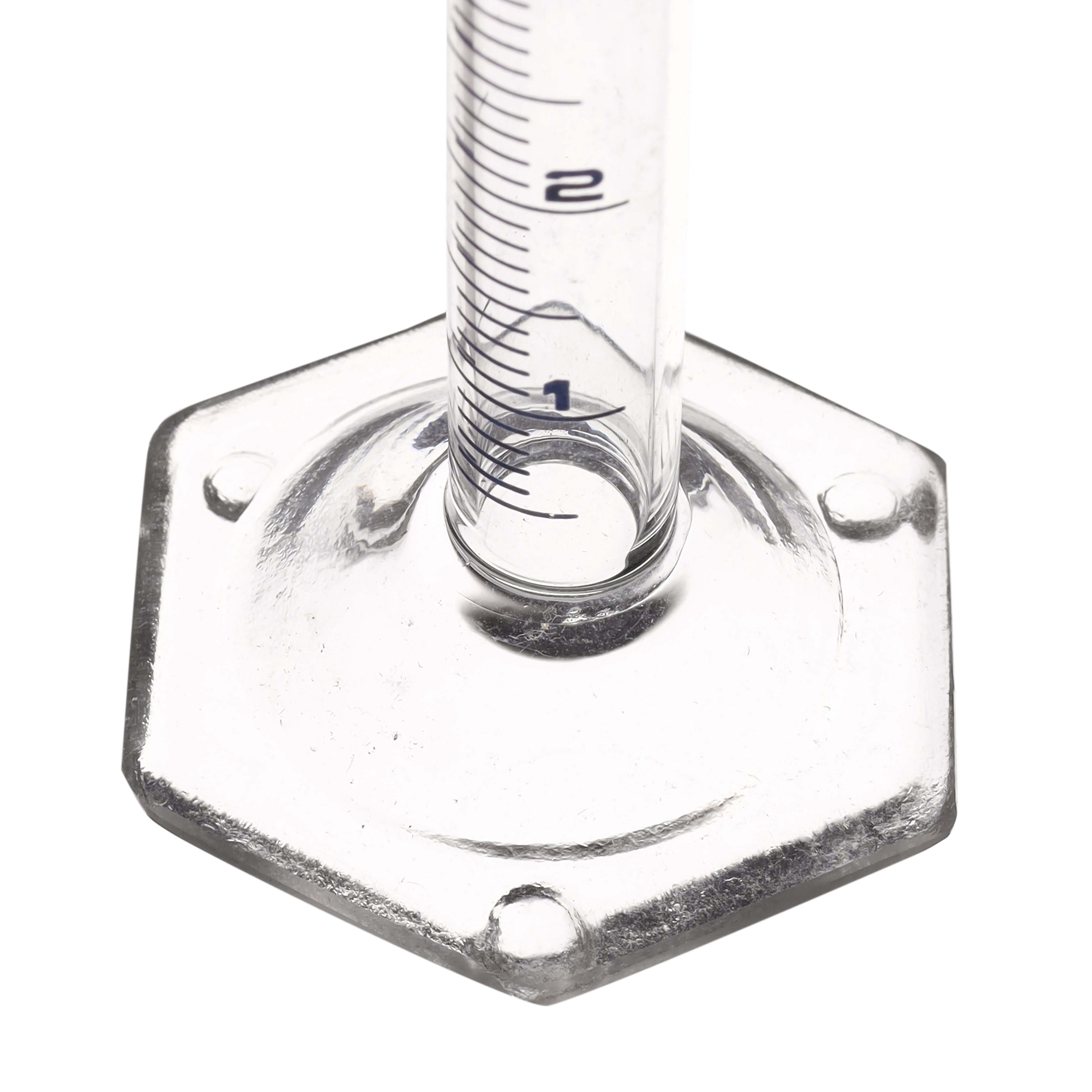 Class B Graduated Cylinder with Hexagonal Base, 5mL, Blue Graduations, Borosilicate Glass