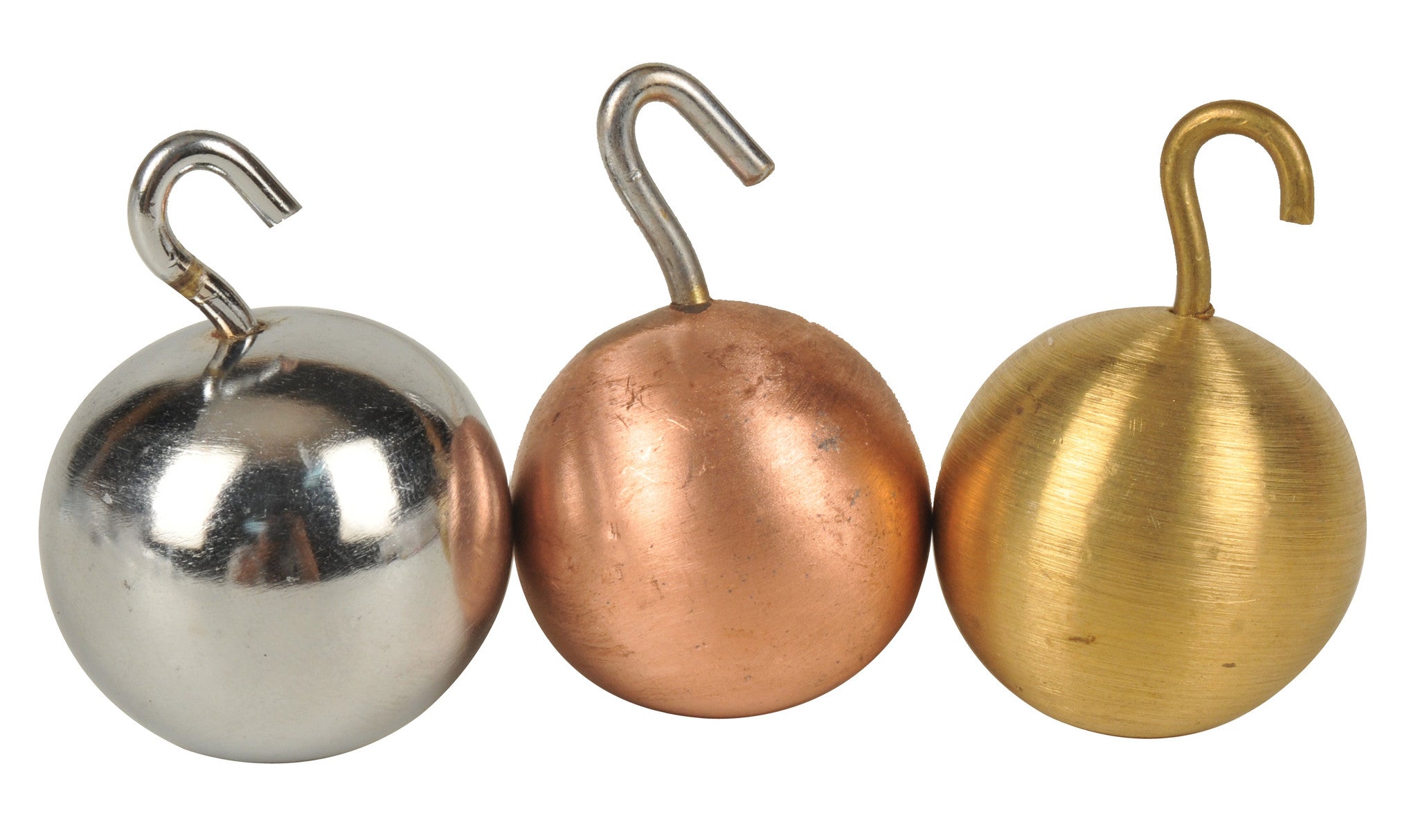 3-Piece Pendulum Bob Set with Hooks (Brass, Copper, Iron), 25mm