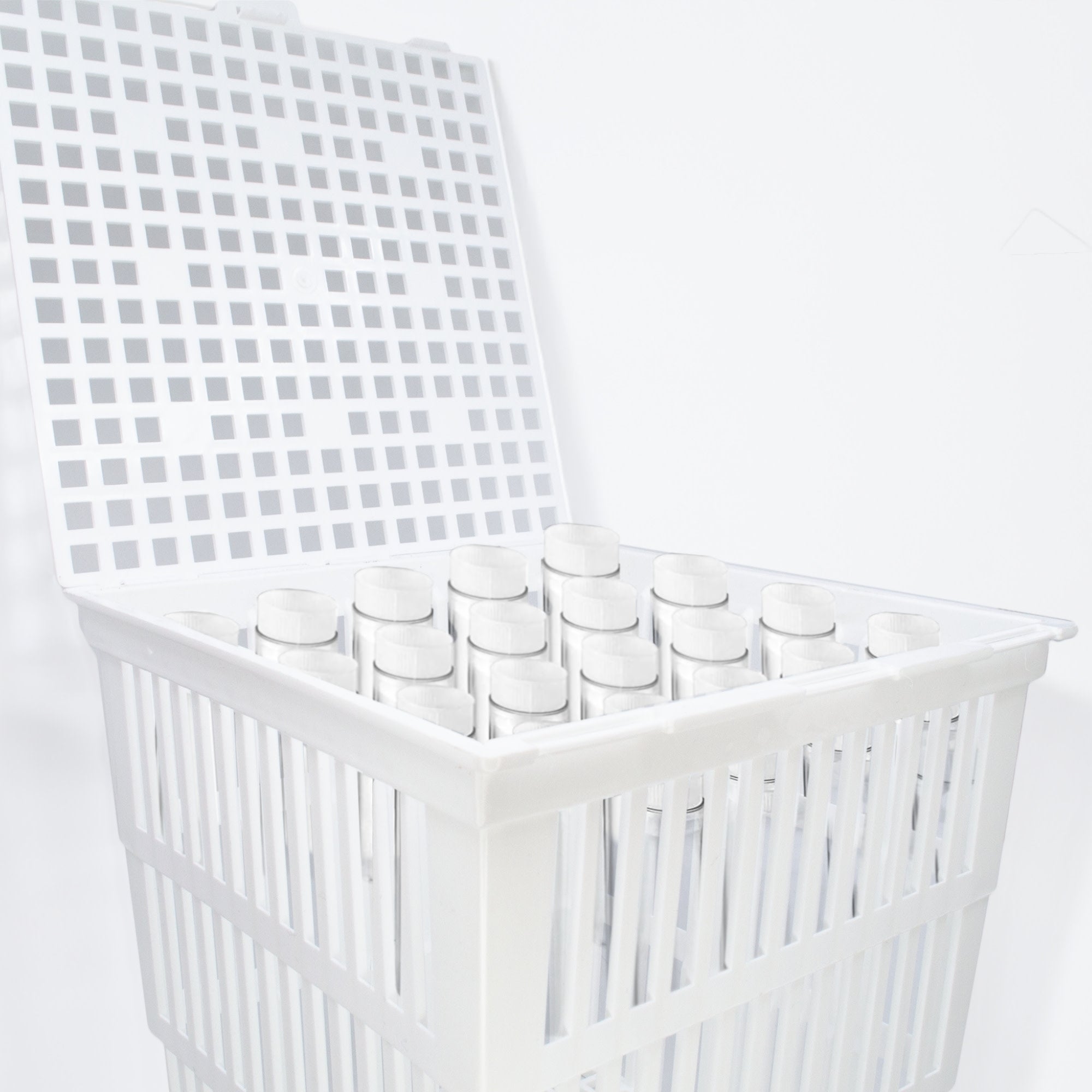 Polypropylene Autoclavable Test Tube Basket with Cover, 9 x 9 x 9"