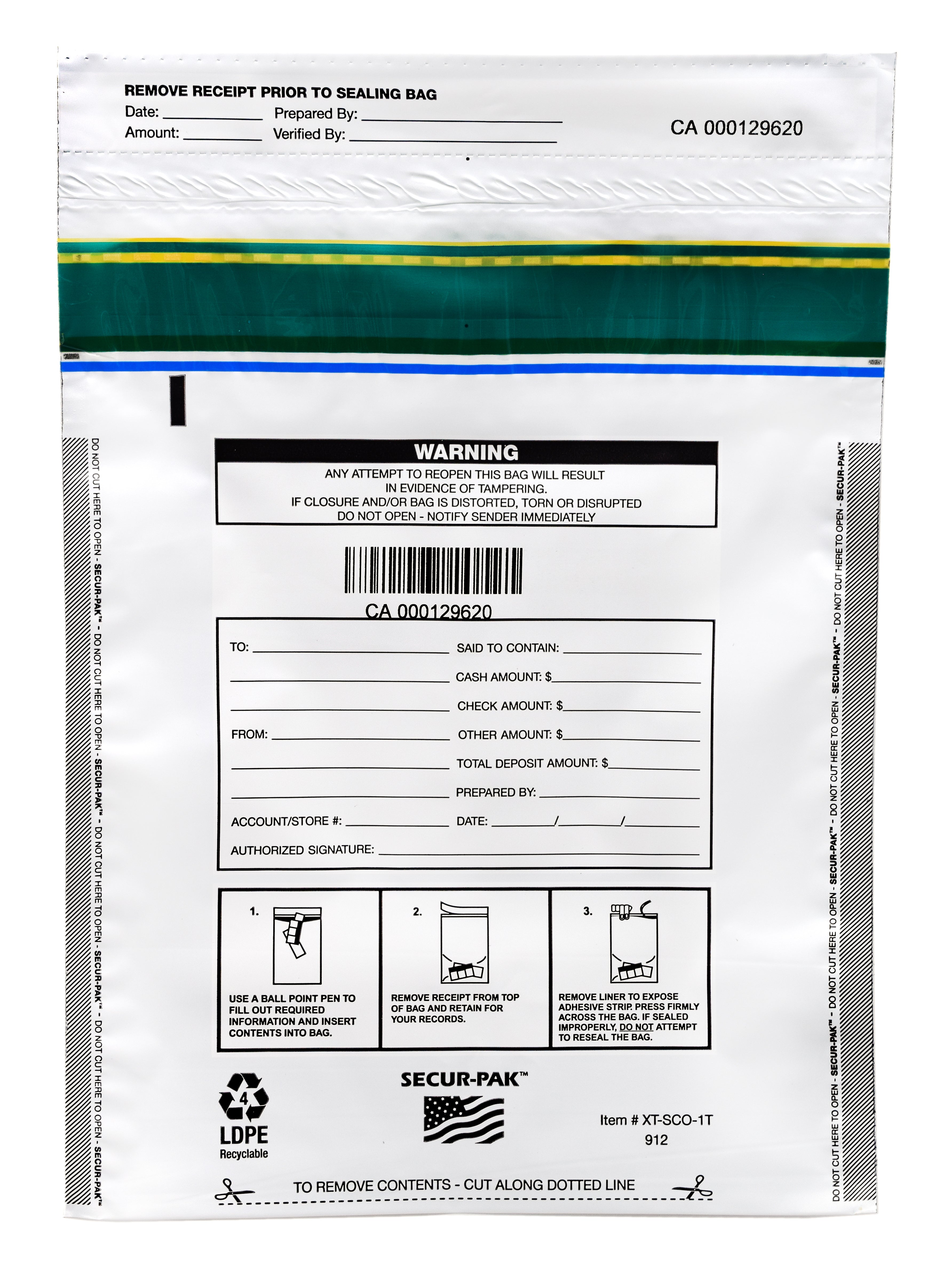 Level 4 Tamper-Evident Deposit Bag, 9"x12" Opaque, 100-Pack