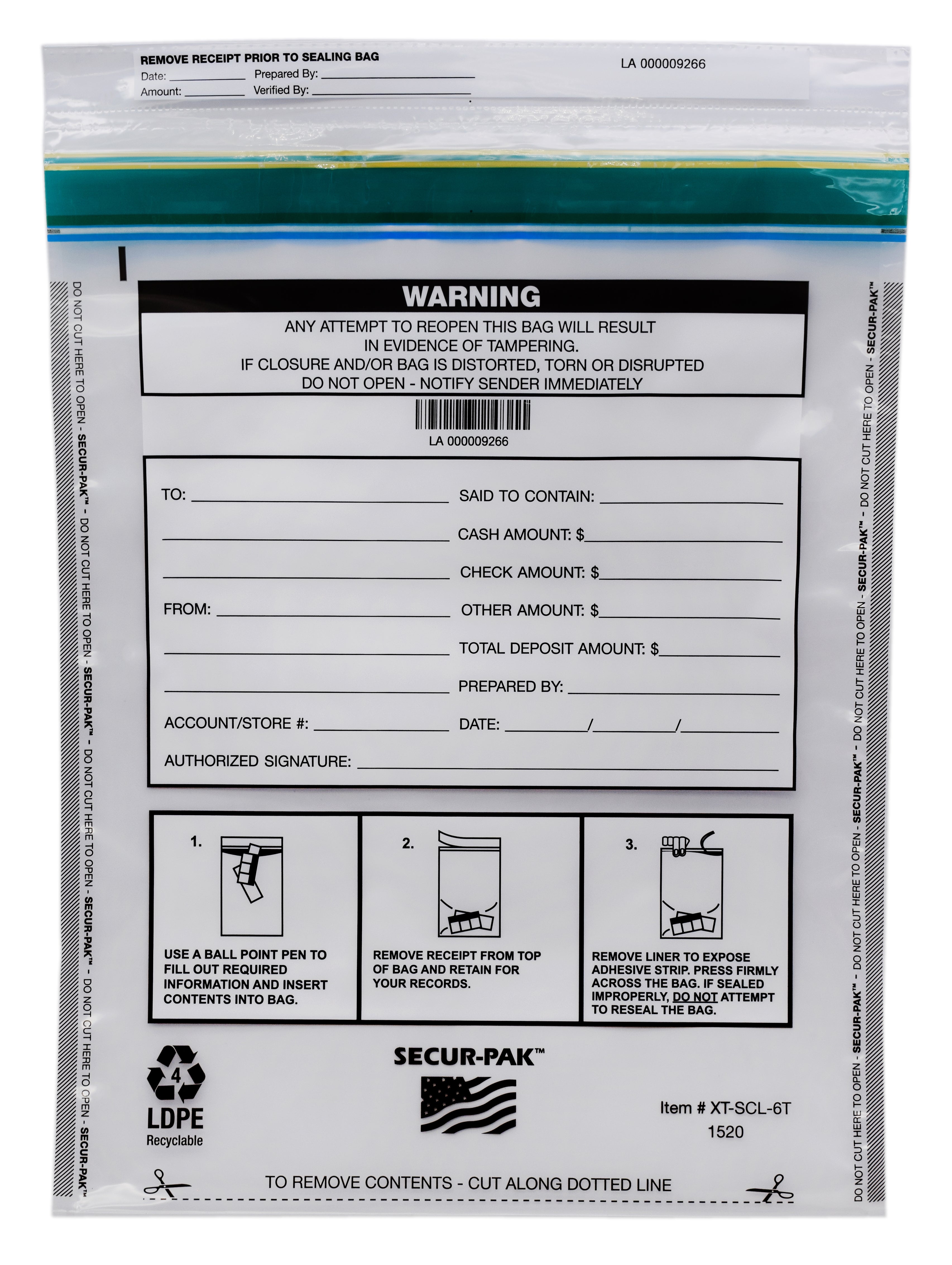 Level 4 Tamper-Evident Deposit Bag, 15"x20" Clear, 100-Pack